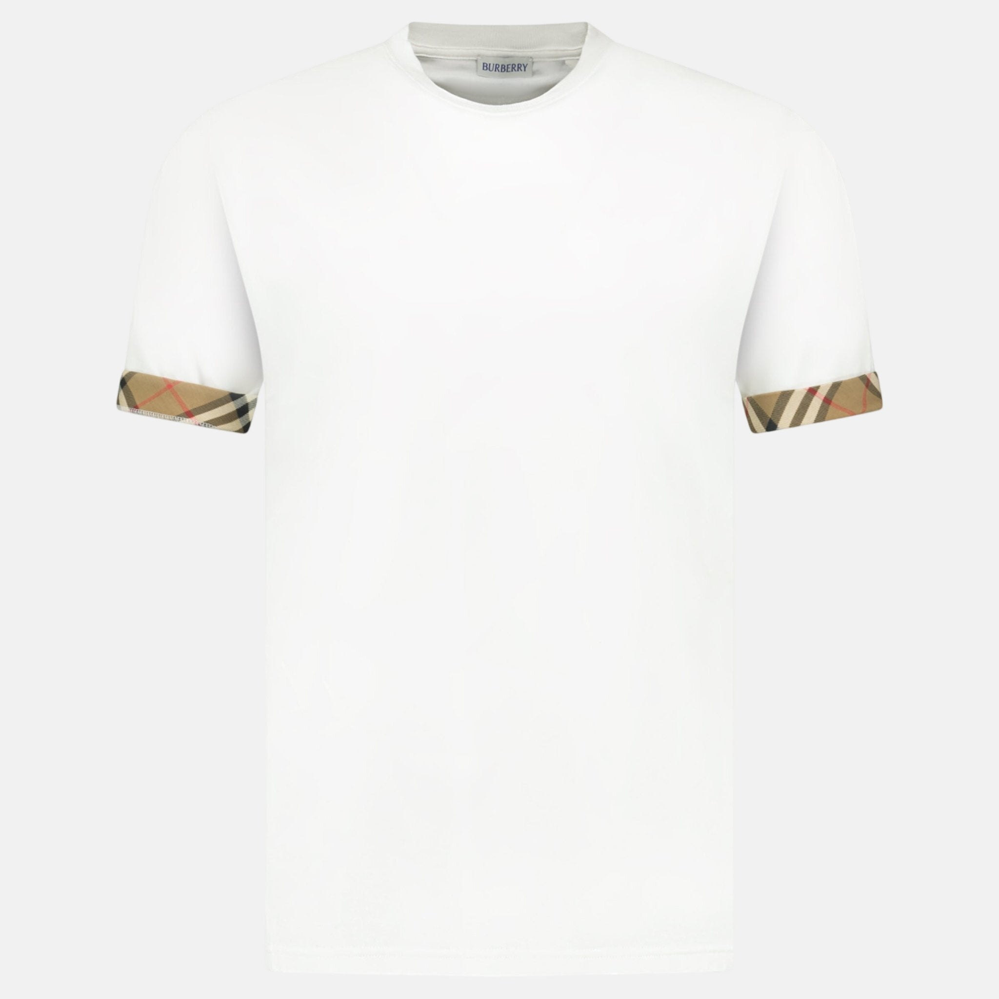Burberry 'Ellison' Organic Cotton Check Sleeve T-Shirt White – F37 | Studio DOS by Designer Outlet Sales