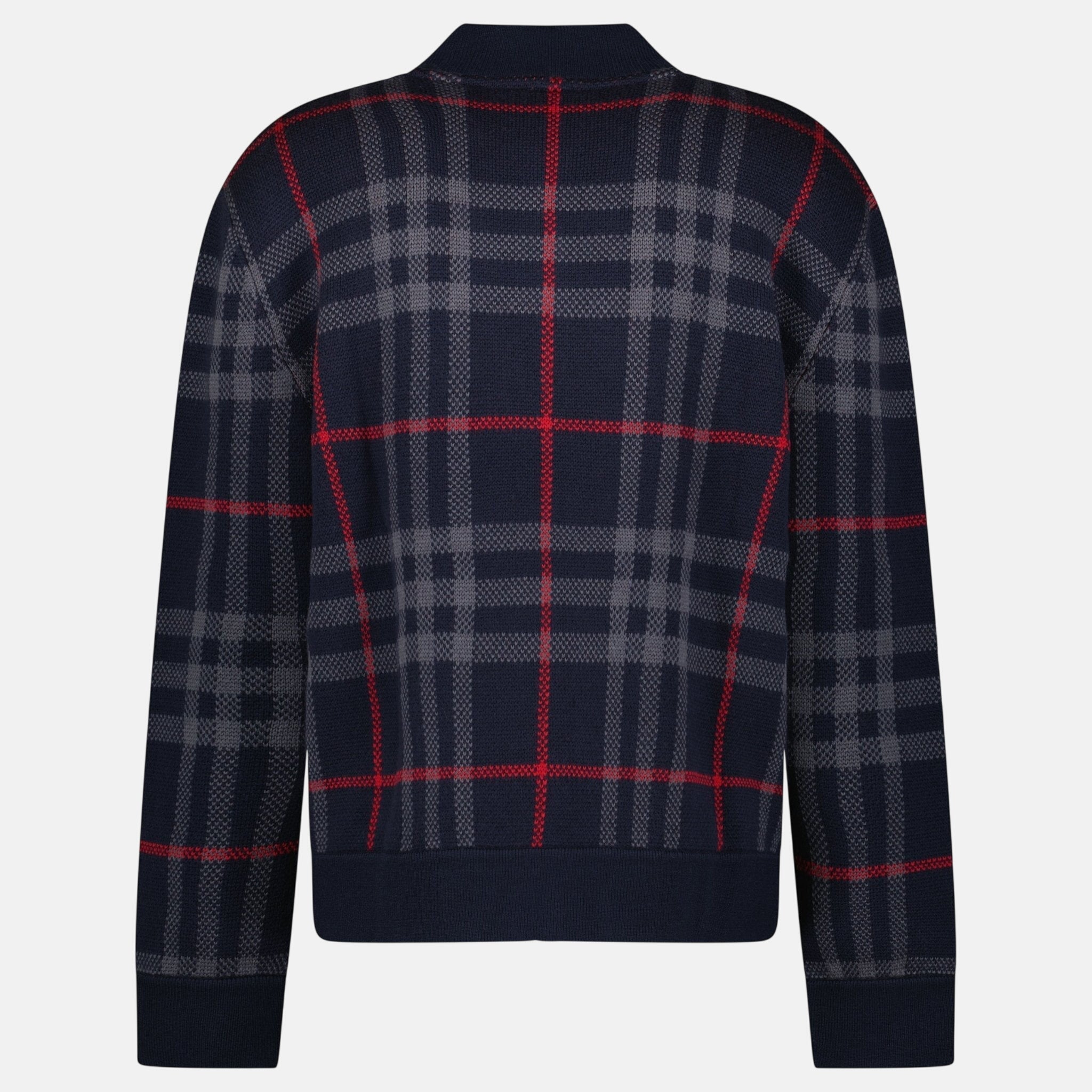 Burberry 'Morland' Knitted Wool Bomber Jacket Check Navy – C83 | Studio DOS by Designer Outlet Sales