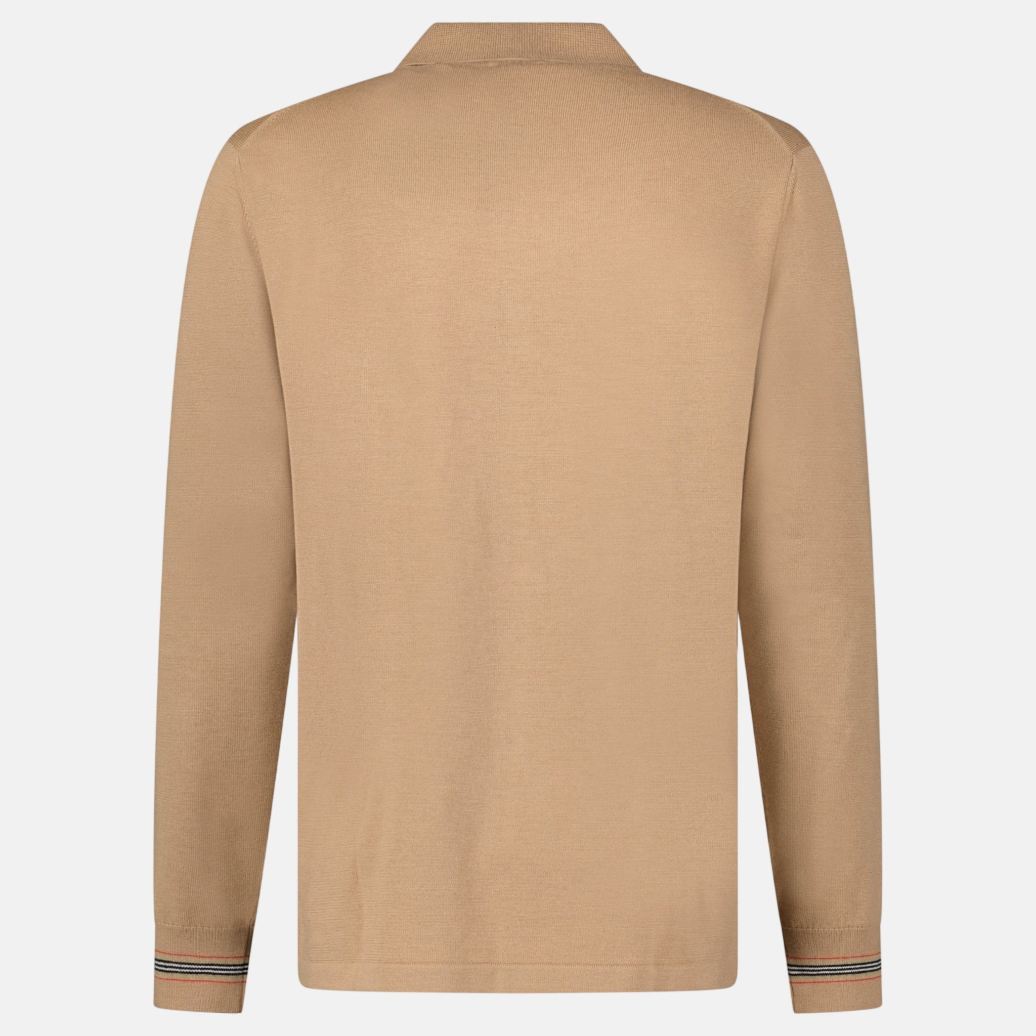 Burberry 'Pace' Signature Stripe Long Sleeved Wool Polo Shirt Camel – A17 | Studio DOS by Designer Outlet Sales