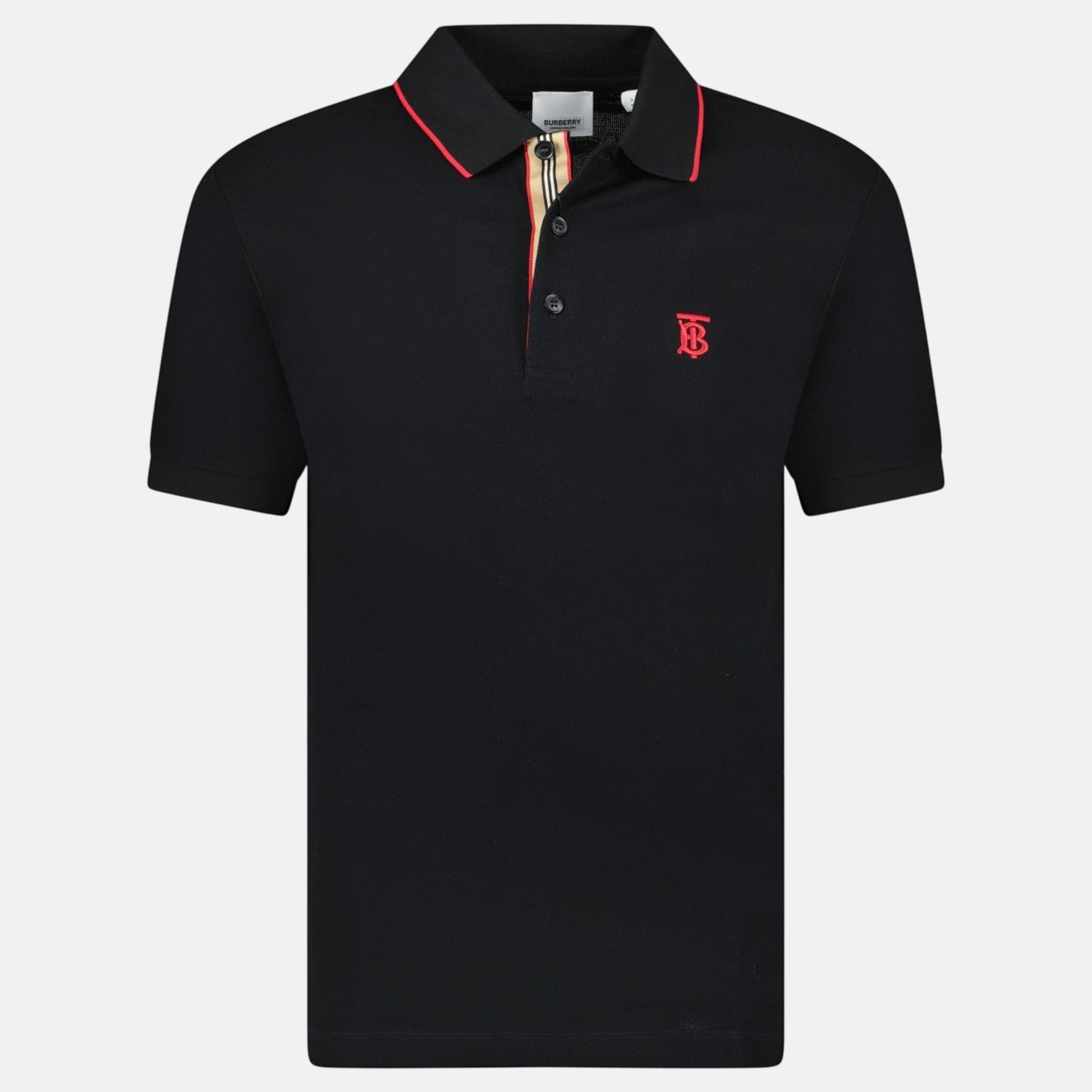 Burberry 'Walton' Red TB Signature Placket Polo Shirt Black – O2 | Studio DOS by Designer Outlet Sales