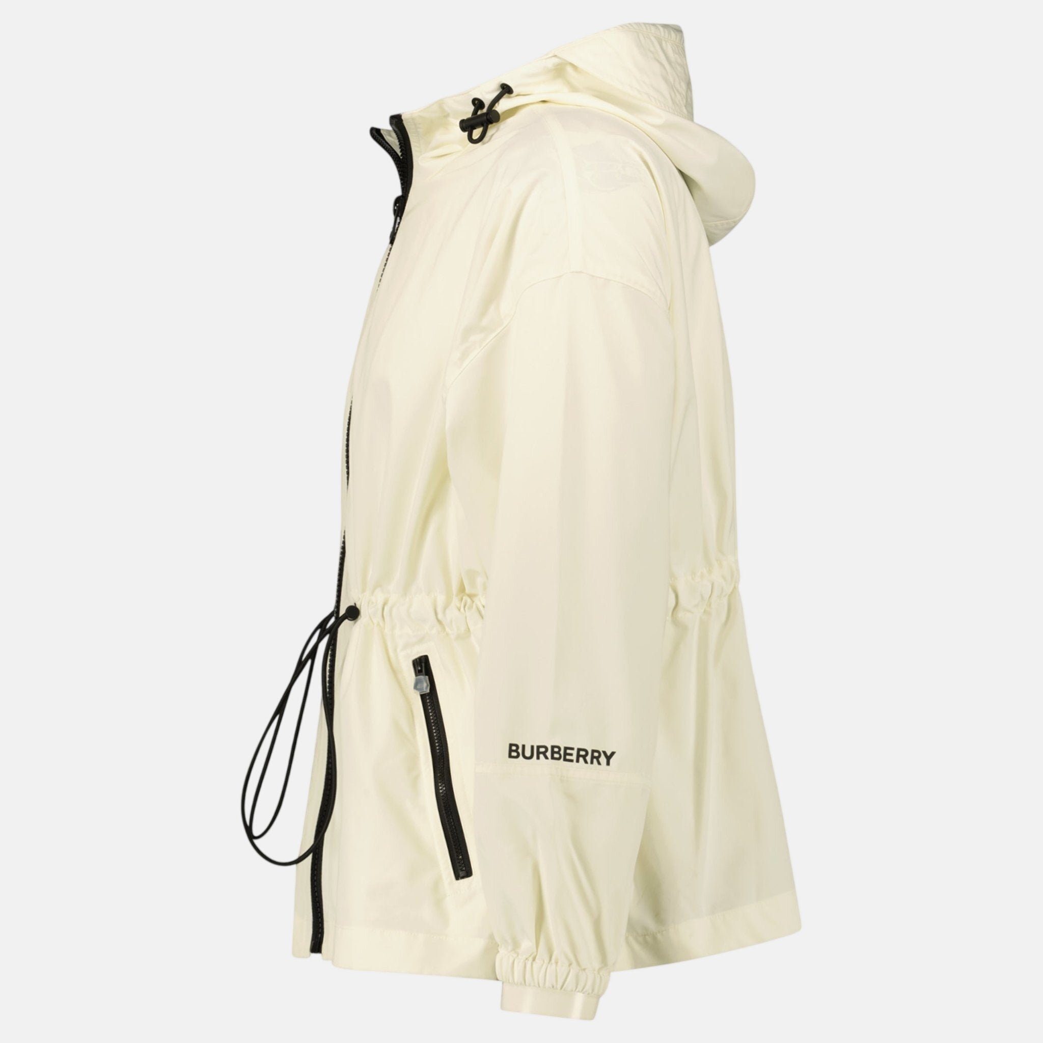 Burberry Womens 'Birley' Check Hooded Rain Jacket Vanilla – B30 | Studio DOS by Designer Outlet Sales