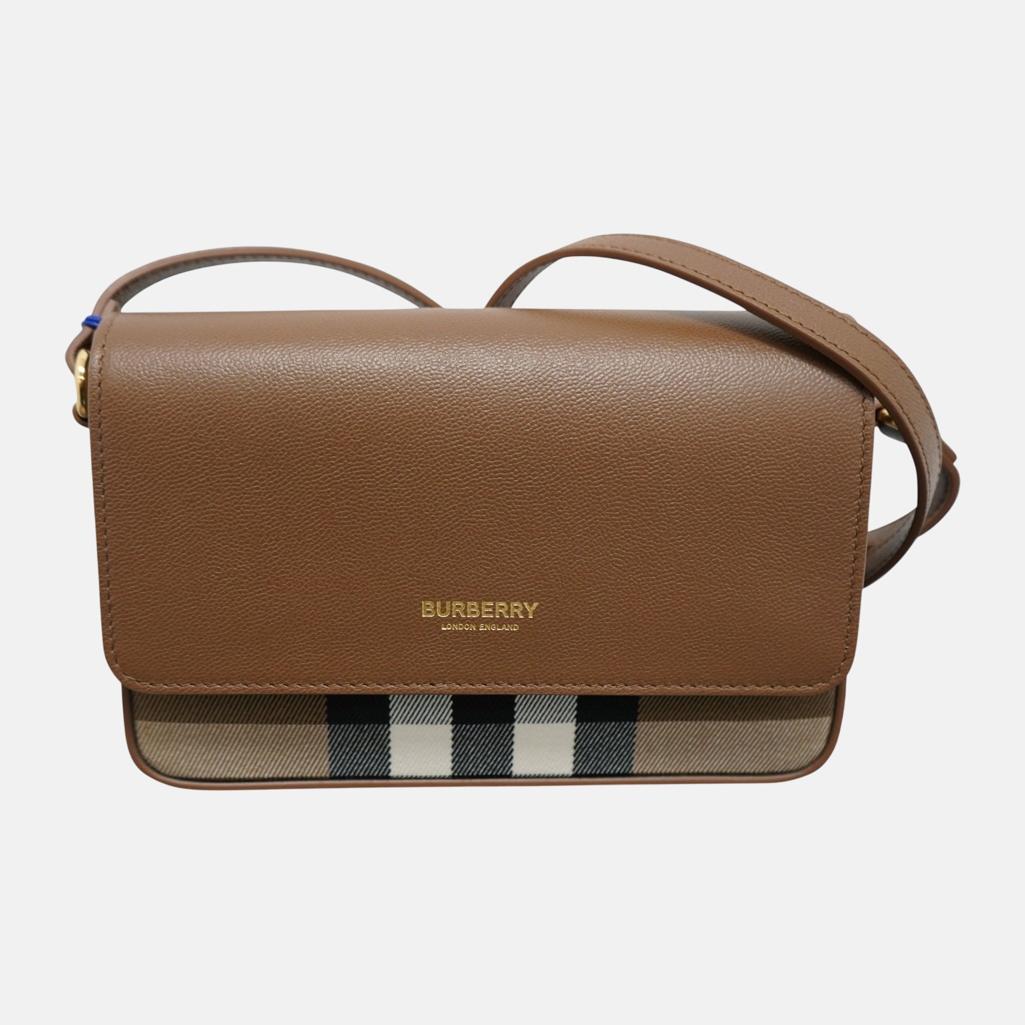 Burberry Womens 'New Hampshire' Leather Shoulder Bag Earth Brown – Grey Box 7 | Studio DOS by Designer Outlet Sales