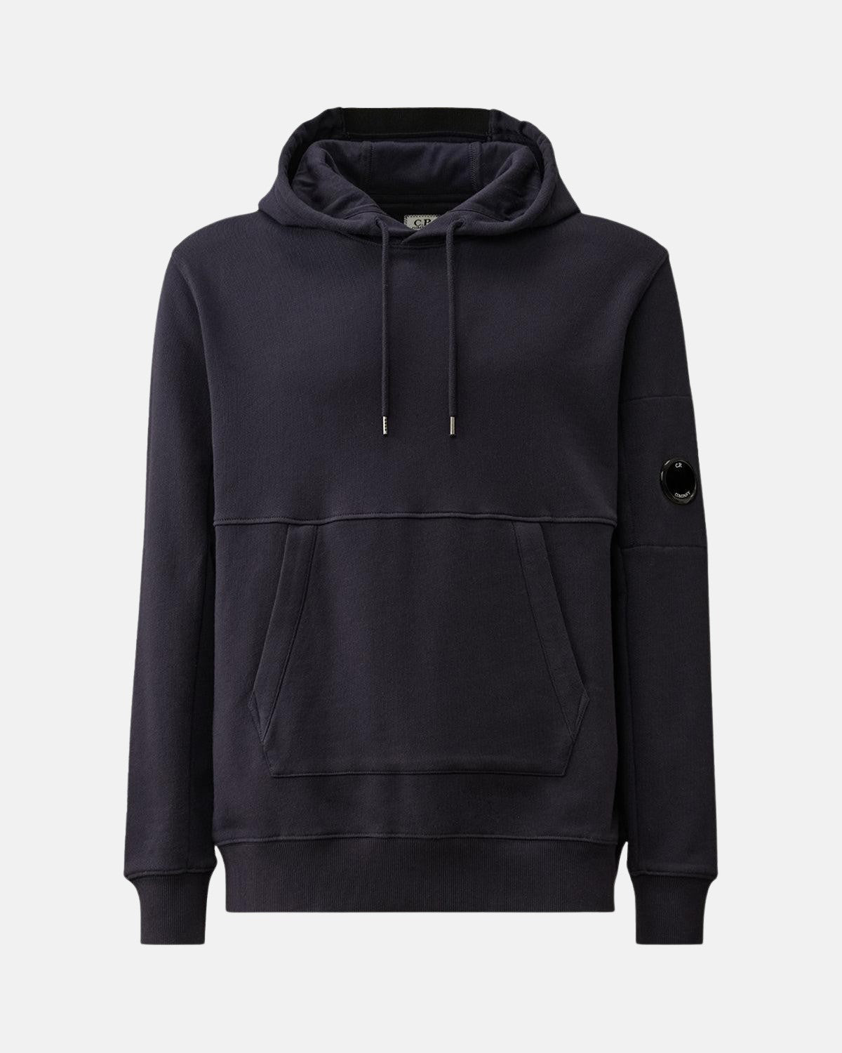 CP COMPANY MENS DIAGONAL RAISED FLEECE LENS HOODIE TOTAL ECLIPSE