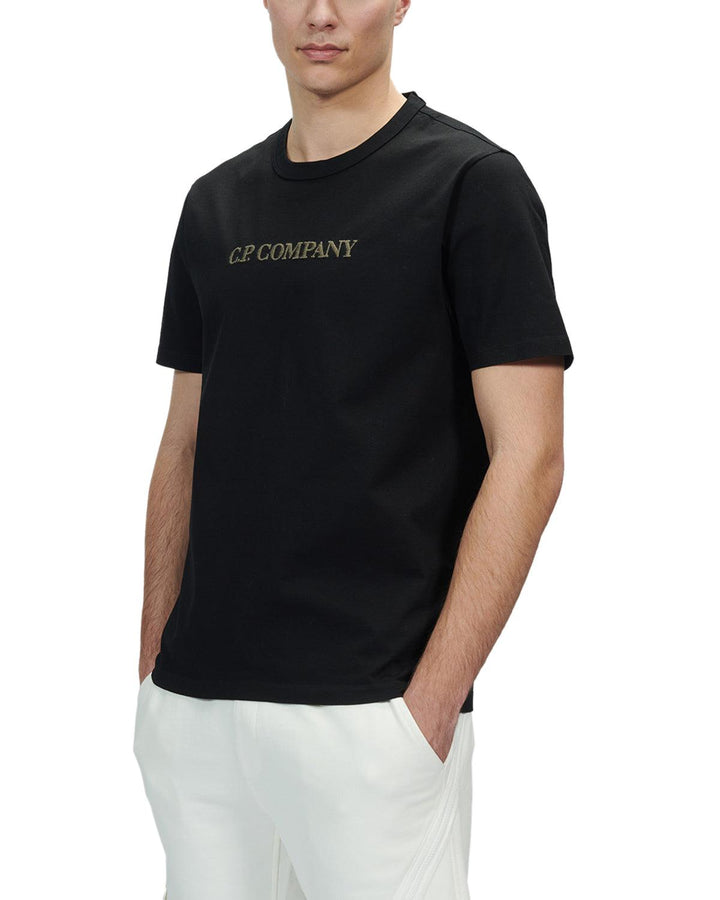 CP COMPANY MENS MERCERIZED JERSEY 30/2 LOGO T-SHIRT BLACK-Designer Outlet Sales