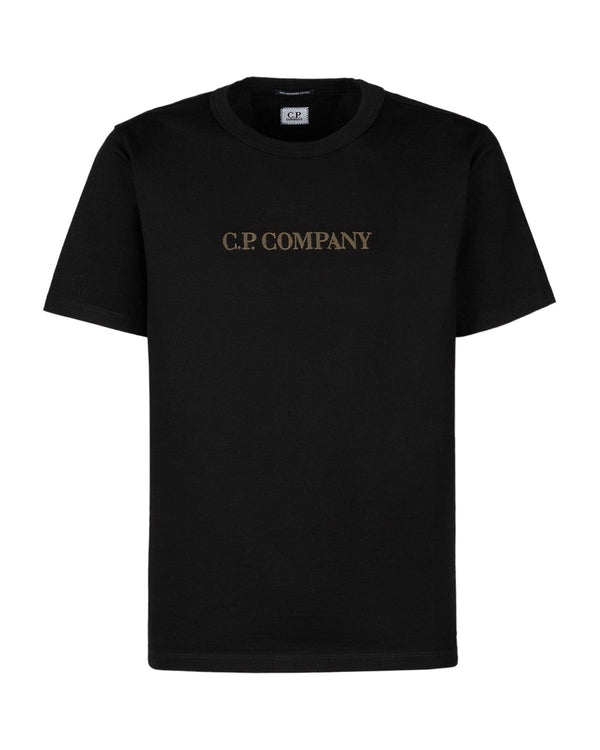 CP COMPANY MENS MERCERIZED JERSEY 30/2 LOGO T-SHIRT BLACK-Designer Outlet Sales