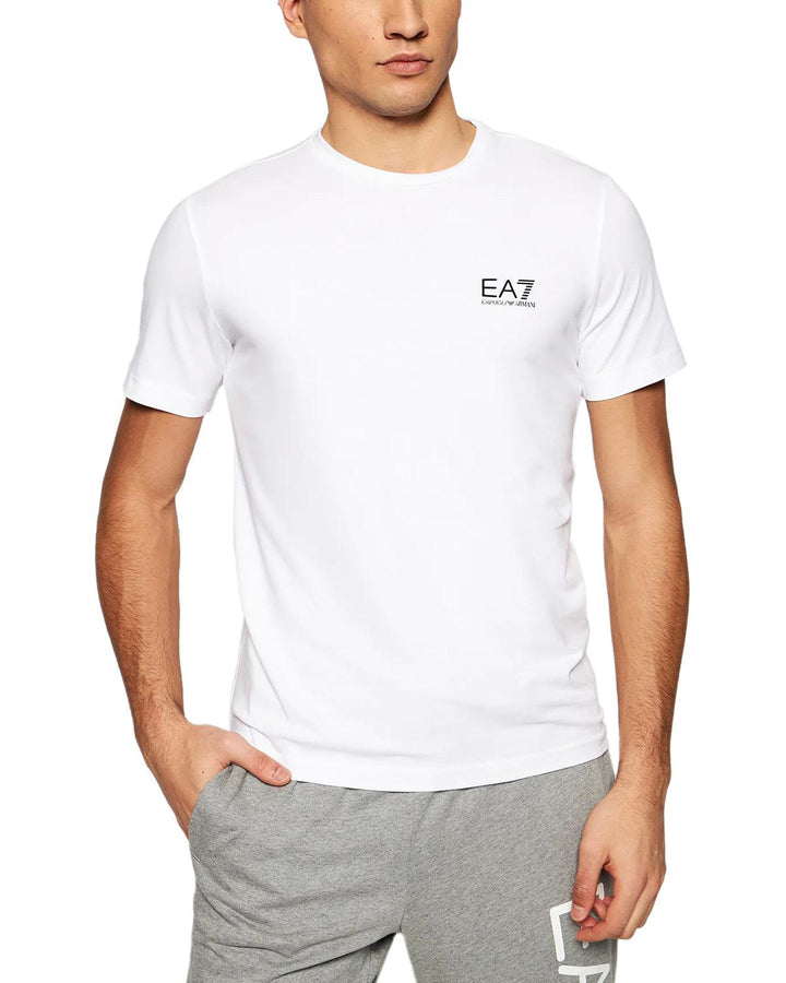 EA7 MENS CORE ID STRETCH COTTON T-SHIRT WHITE-Designer Outlet Sales