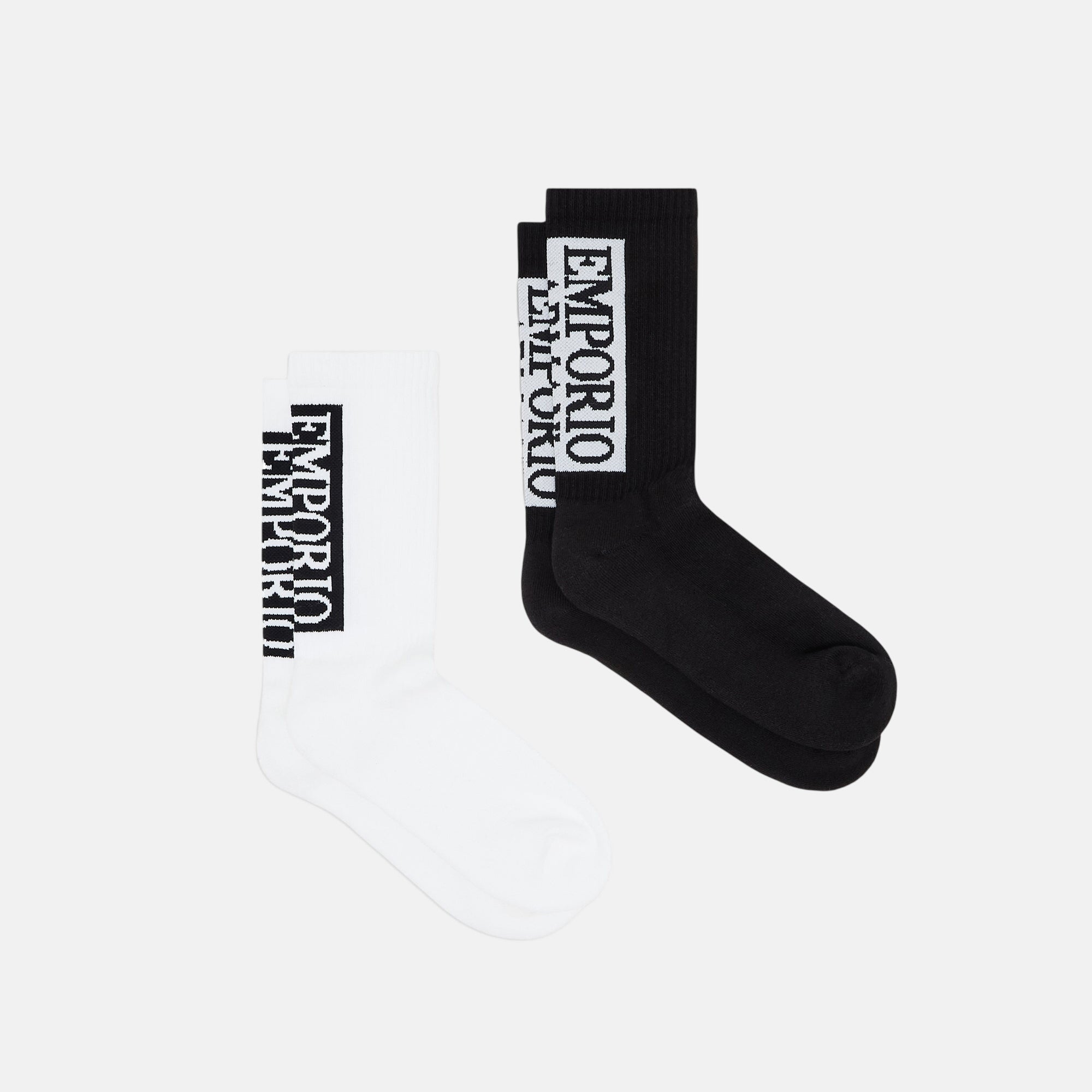 Emporio Armani Mens 2 Pack Large Logo Ribbed Socks Black White – SPR688-One size | Studio DOS by Designer Outlet Sales