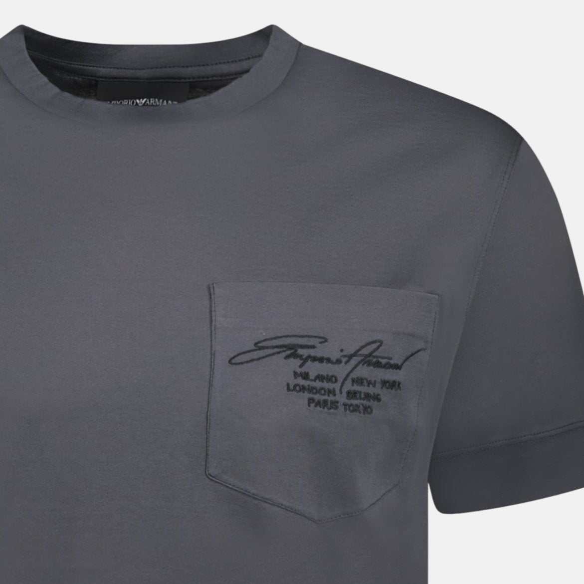 Emporio Armani Signature Pocket Mercerised T-Shirt Grey – A65 | Studio DOS by Designer Outlet Sales