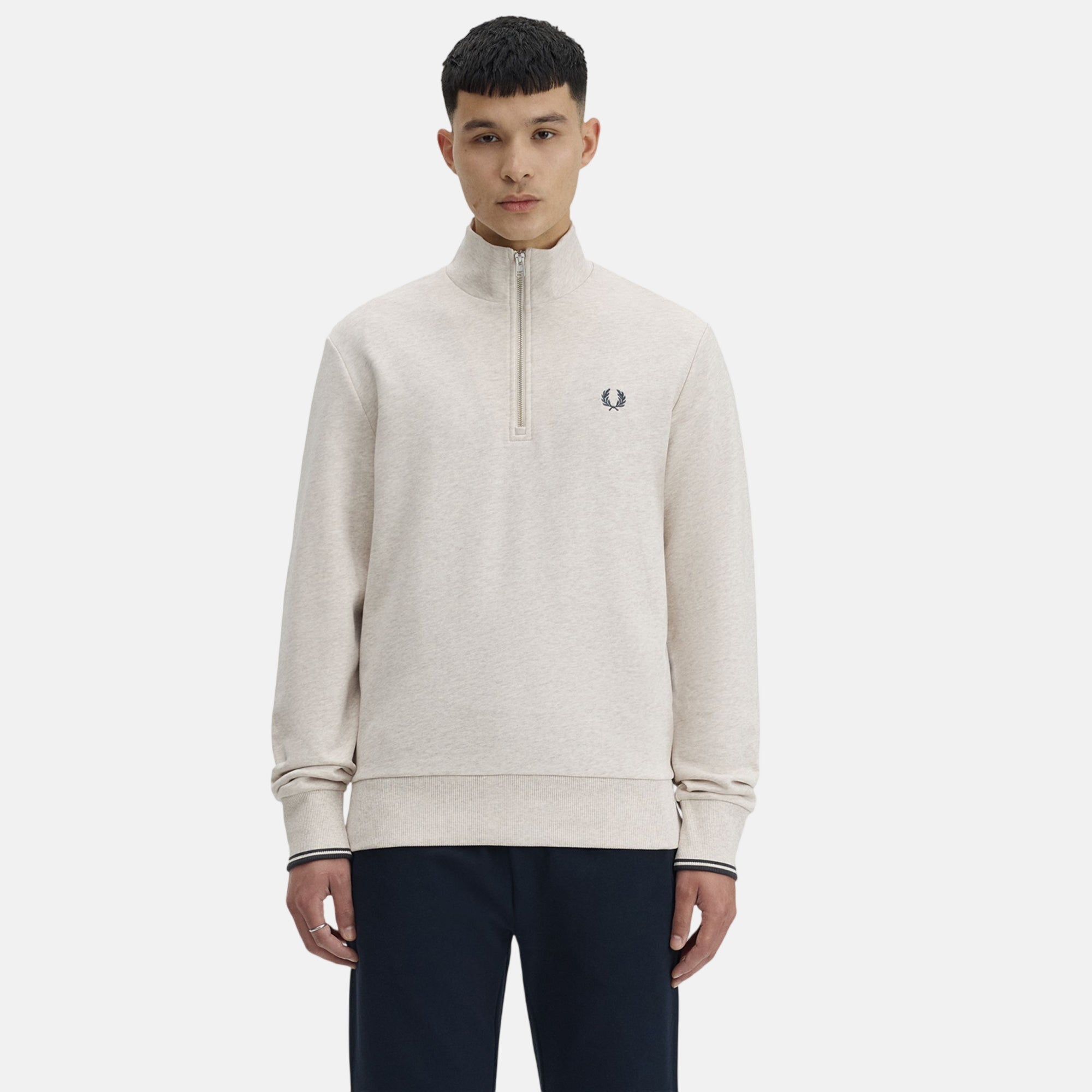 Fred Perry Mens Half Zip Sweatshirt Porridge Marl – SPR1012-L | Studio DOS by Designer Outlet Sales