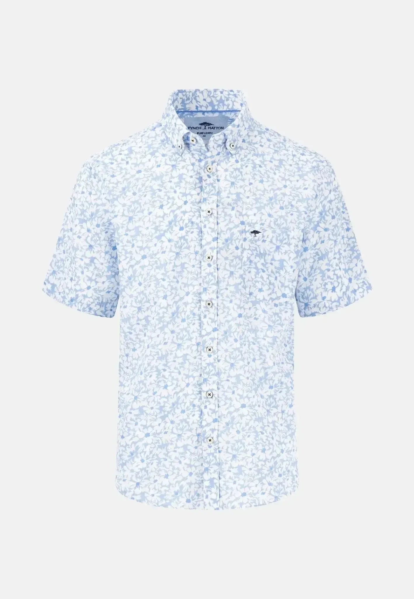 Fynch - Hatton Mens Floral Print Linen Button Down Short Sleeved Shirt Summer Breeze – 15046111-607-S | Studio DOS by Designer Outlet Sales