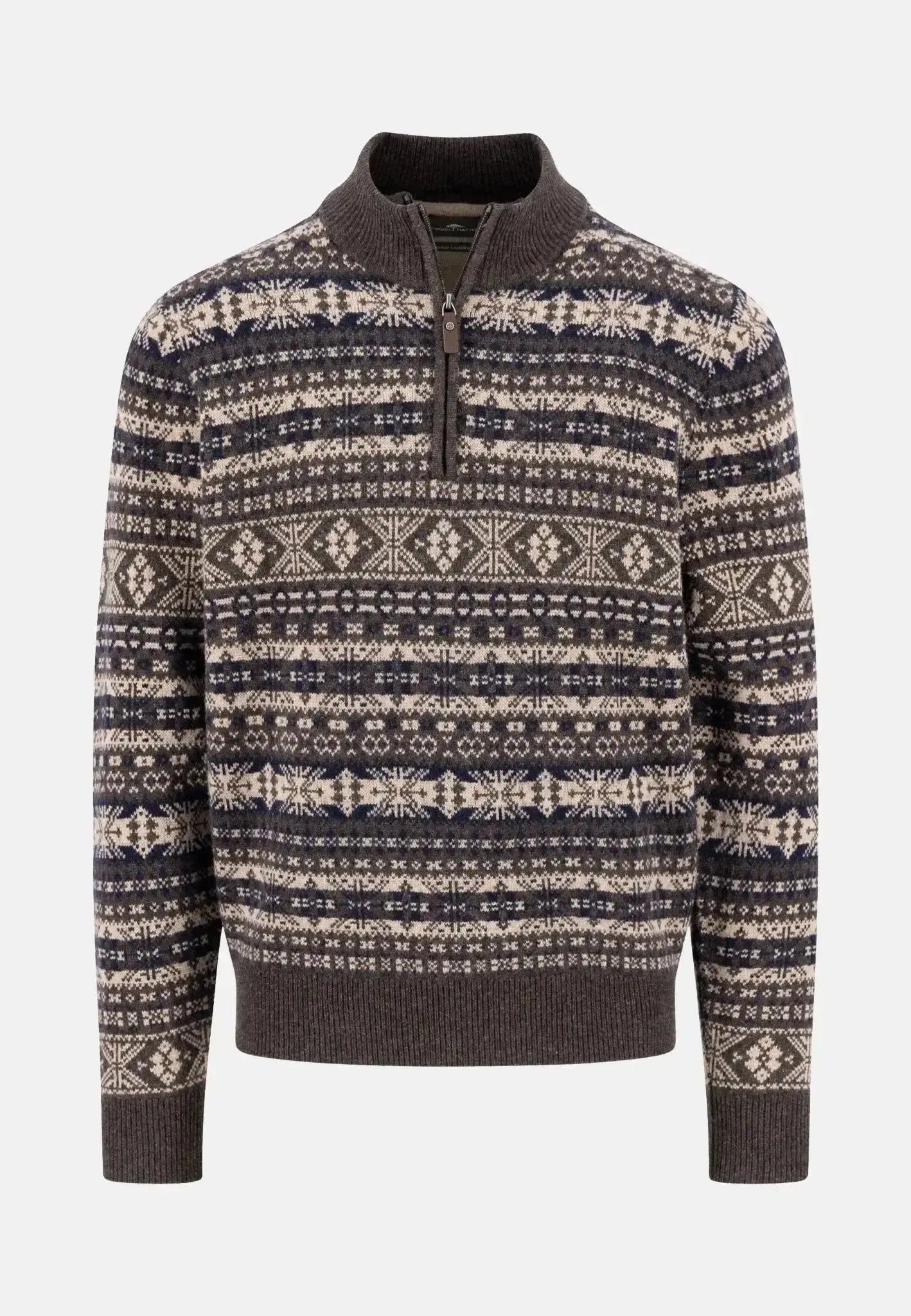 Fynch - Hatton Mens Lambswool Jacquard 1/4 Zip Knit Dark Chocolate – 1510365-861-S | Studio DOS by Designer Outlet Sales