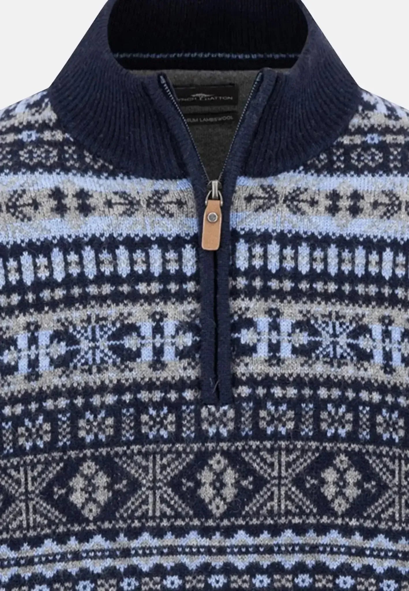 Fynch - Hatton Mens Lambswool Jacquard 1/4 Zip Knit Navy – 1510365-690-S | Studio DOS by Designer Outlet Sales