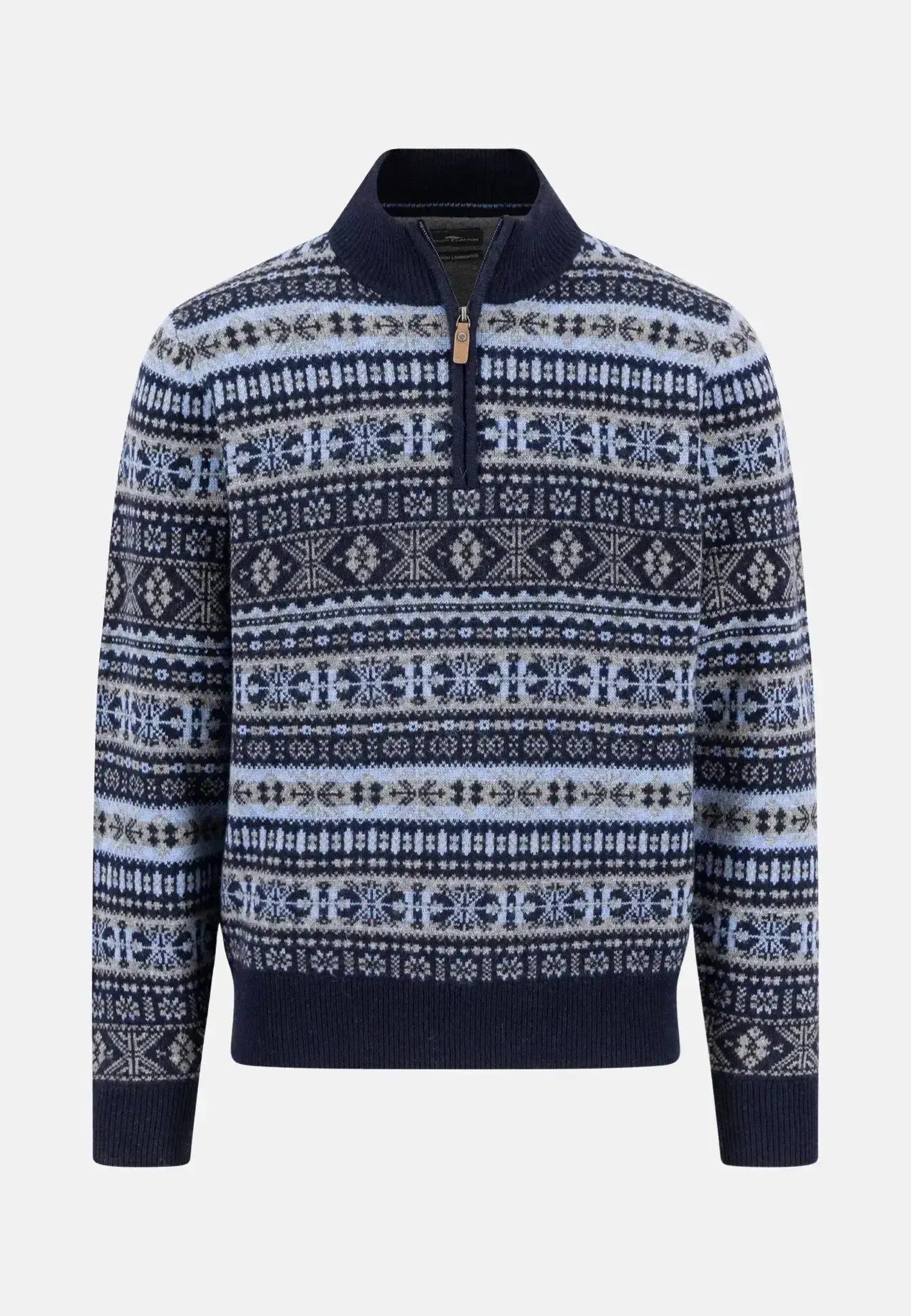 Fynch - Hatton Mens Lambswool Jacquard 1/4 Zip Knit Navy – 1510365-690-S | Studio DOS by Designer Outlet Sales