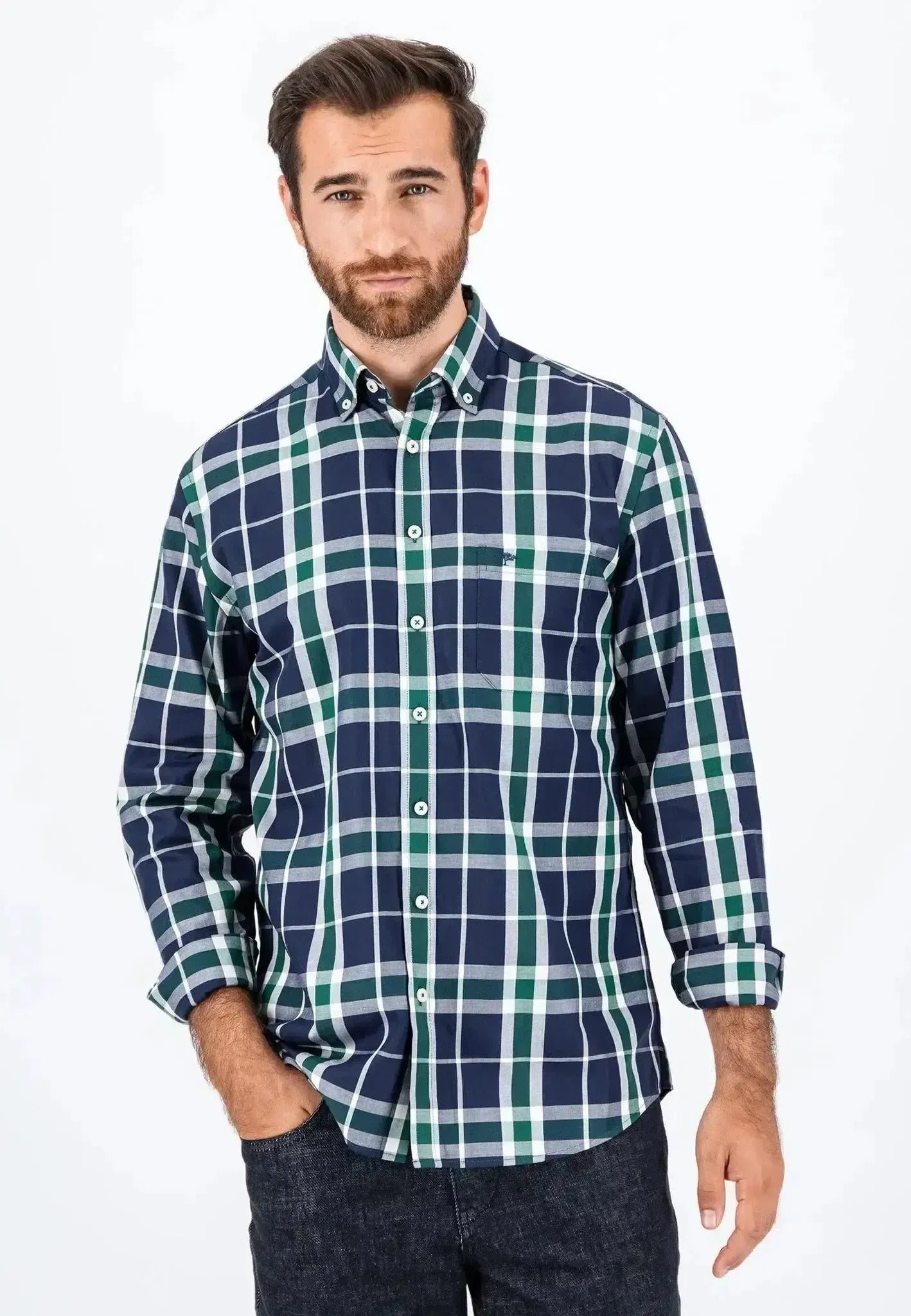 Fynch - Hatton Mens Large Check Shirt Navy – 14088000-685-S | Studio DOS by Designer Outlet Sales