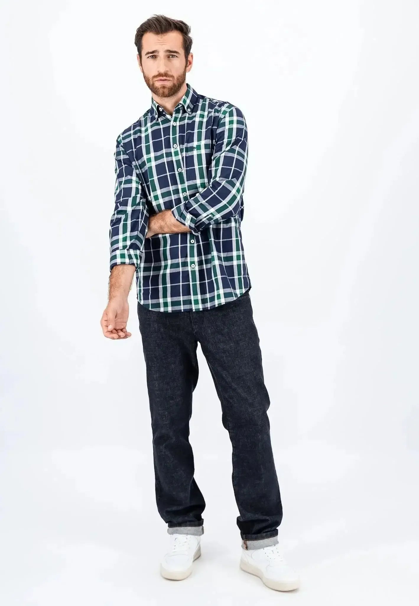 Fynch - Hatton Mens Large Check Shirt Navy – 14088000-685-S | Studio DOS by Designer Outlet Sales