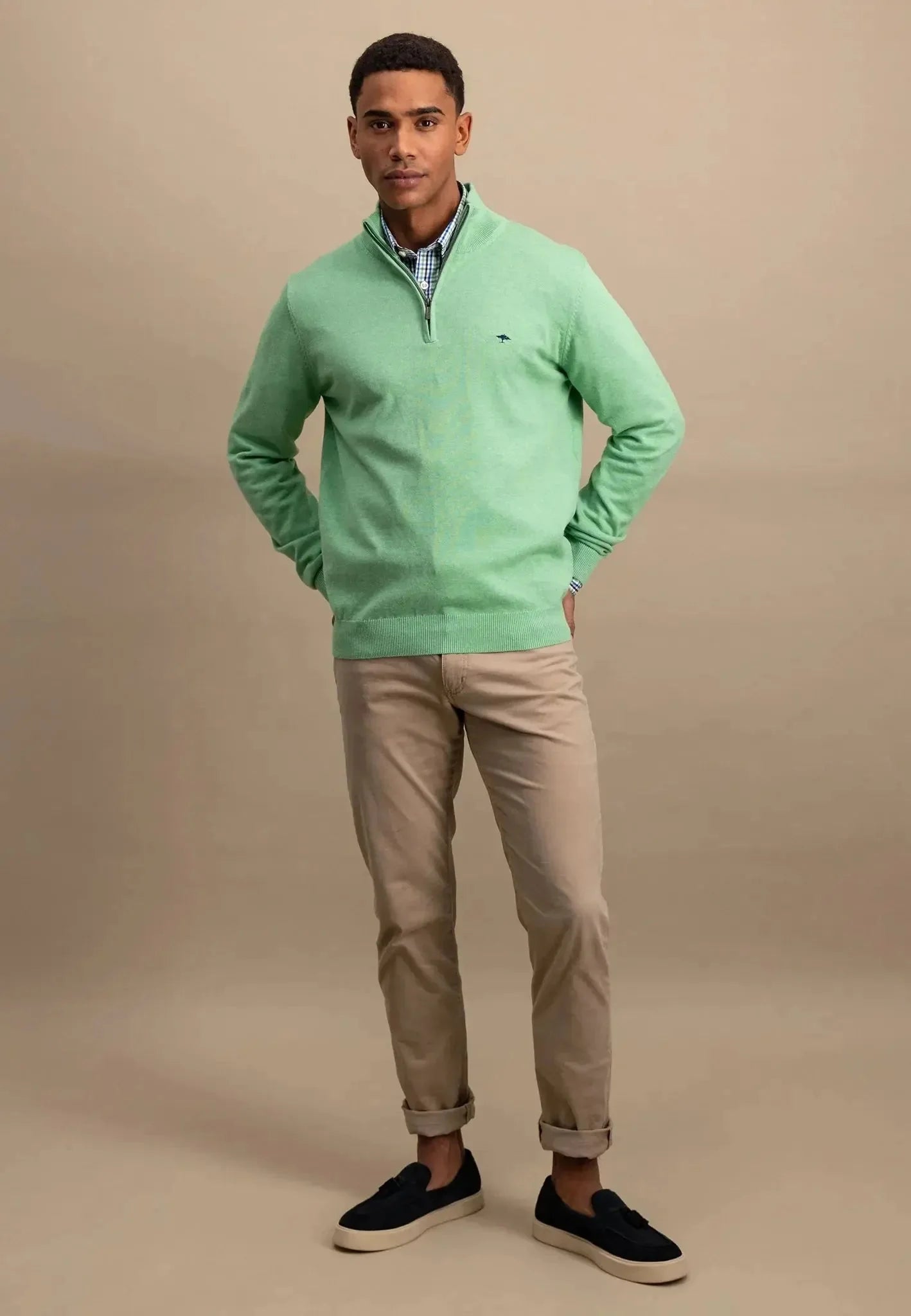 Fynch - Hatton Superfine 1/4 Zip Cotton Knit Turf Green – 1513215-722-S | Studio DOS by Designer Outlet Sales