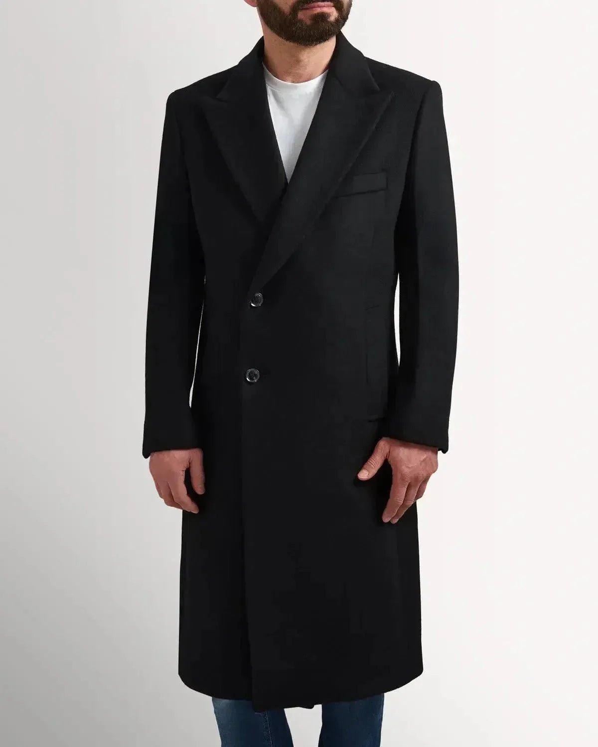 Kilgour Wool Cashmere Peak Lapel Overcoat Black – KIL-006B38 | Studio DOS by Designer Outlet Sales