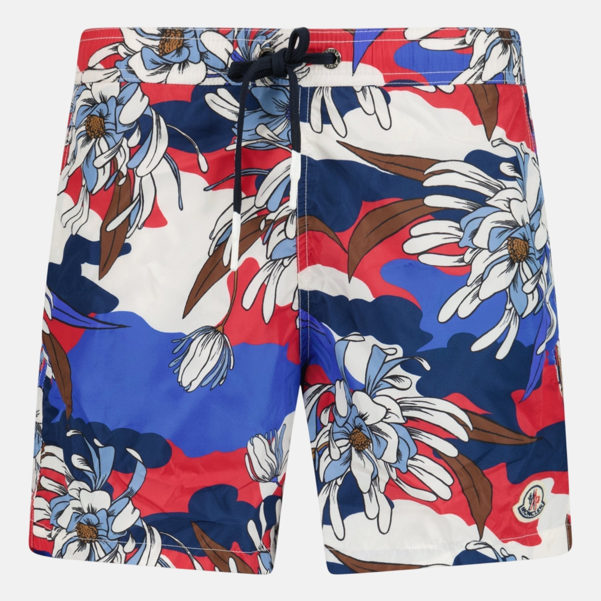 Moncler Flower Print Logo Swim Shorts Red White Blue – A5 | Studio DOS by Designer Outlet Sales