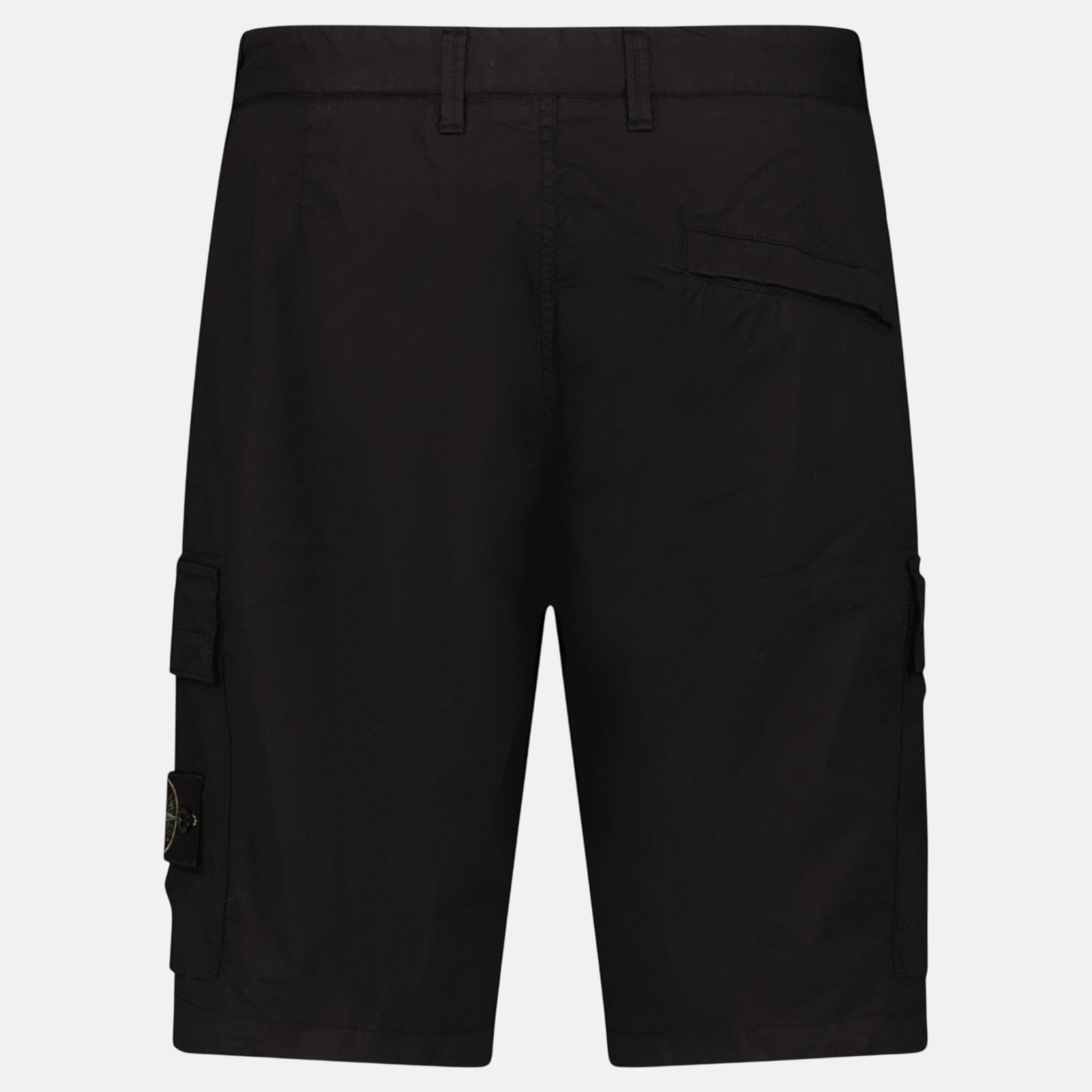 Stone Island Stretch Cotton Tela Paracadute Cargo Bermuda Shorts Black