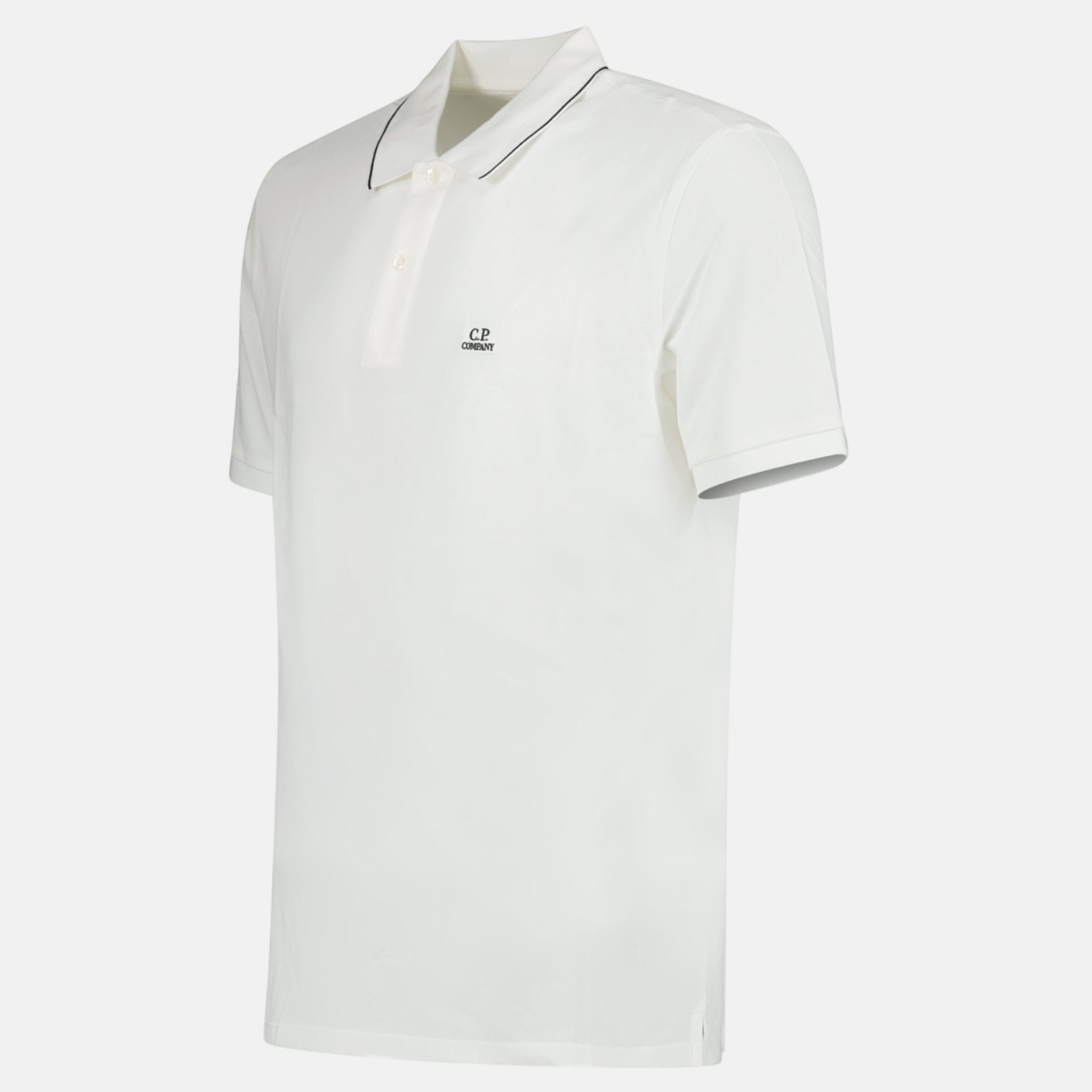 CP Company Stretch Piquet Striped Collar Polo Shirt White