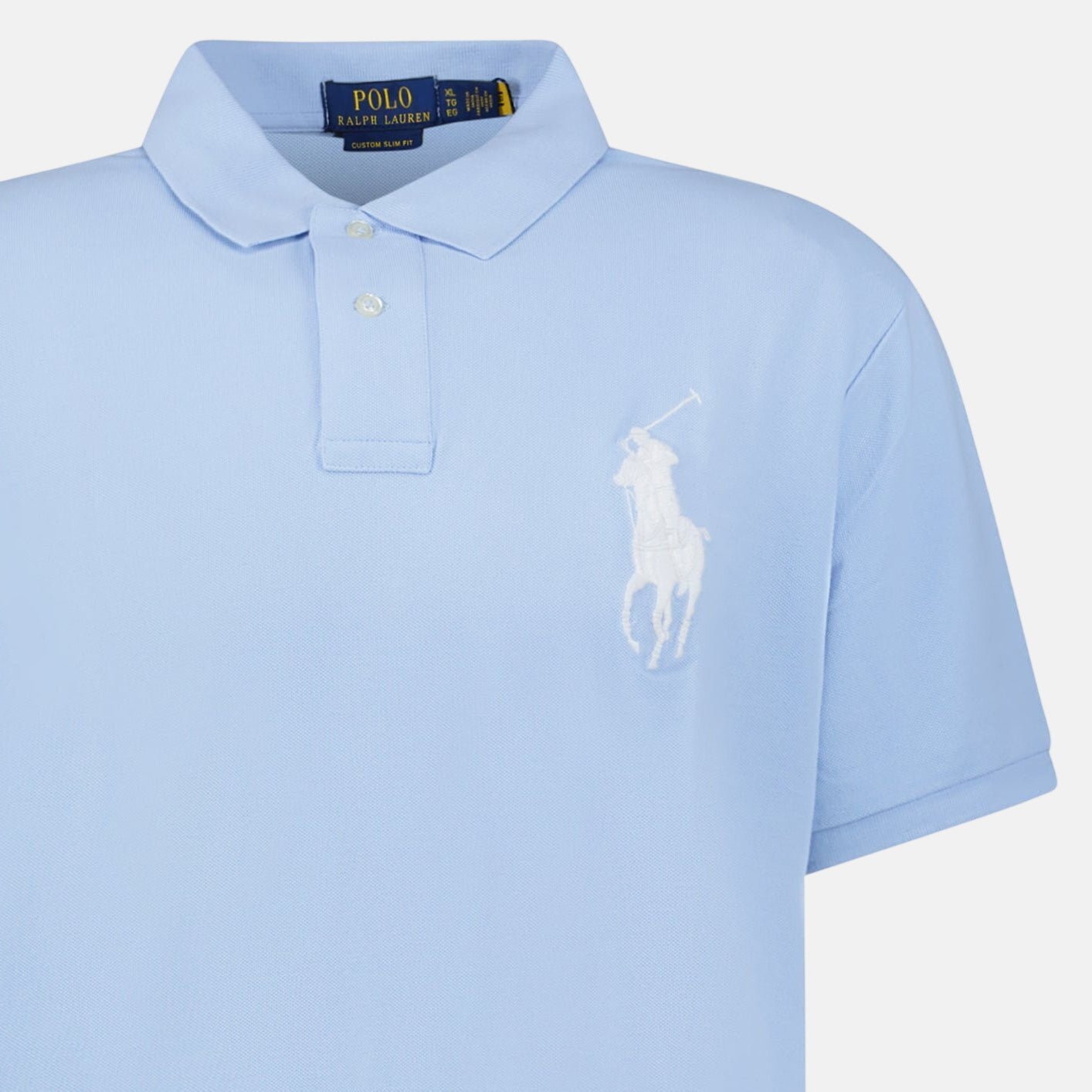 Ralph Lauren Big Pony Mesh Custom Slim Fit Polo Shirt Light Blue – A72 | Studio DOS by Designer Outlet Sales