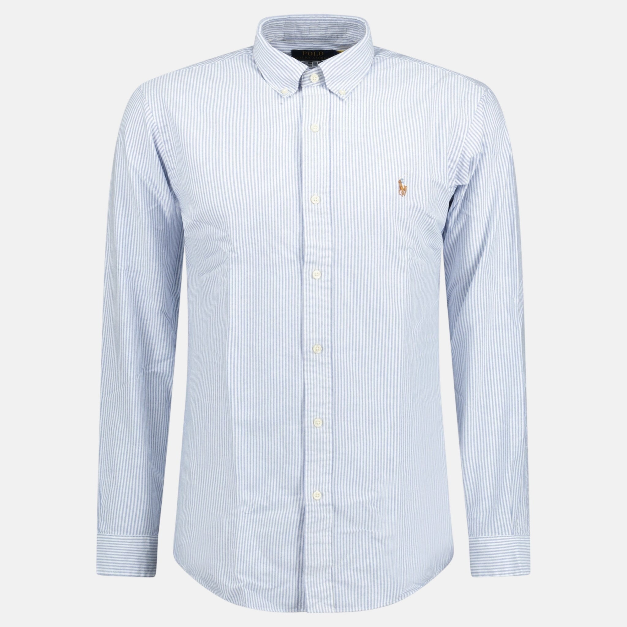 Ralph Lauren Custom Fit Striped Stretch Oxford Shirt Blue White – O17 | Studio DOS by Designer Outlet Sales