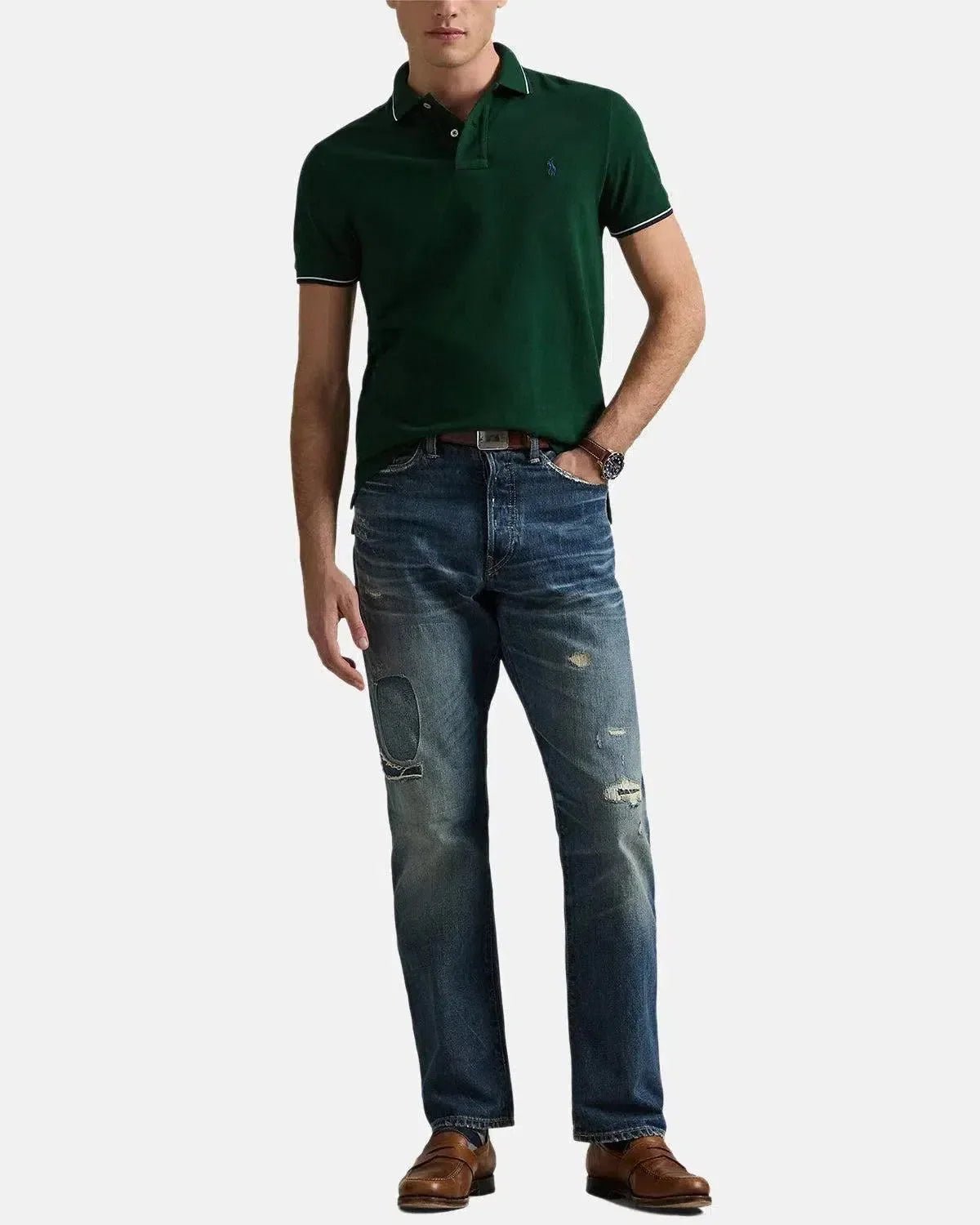 RALPH LAUREN CUSTOM SLIM FIT MESH TIPPED POLO SHIRT MOSS – RALPH-LAUREN-710842621-043-S | Studio DOS by Designer Outlet Sales