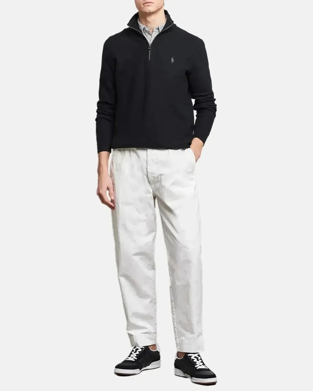 RALPH LAUREN MESH KNIT COTTON 1/4 ZIP KNIT BLACK – RALPH-LAUREN-710932304-505-M | Studio DOS by Designer Outlet Sales