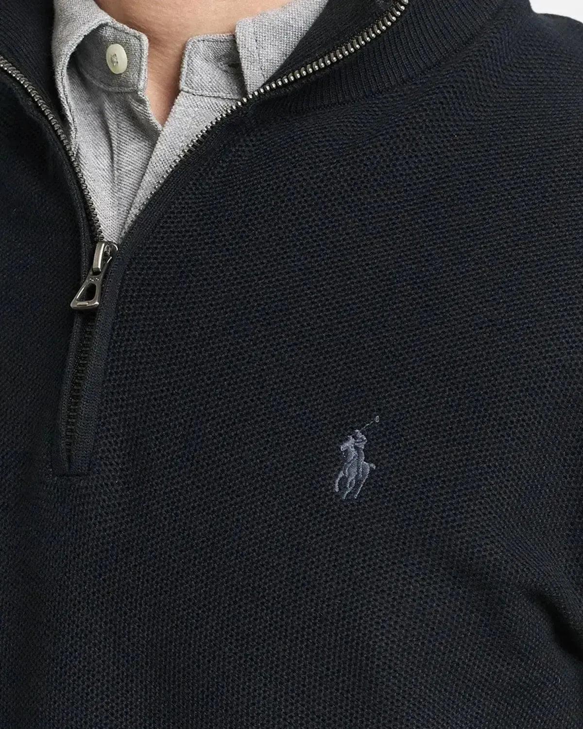 RALPH LAUREN MESH KNIT COTTON 1/4 ZIP KNIT BLACK – RALPH-LAUREN-710932304-505-M | Studio DOS by Designer Outlet Sales