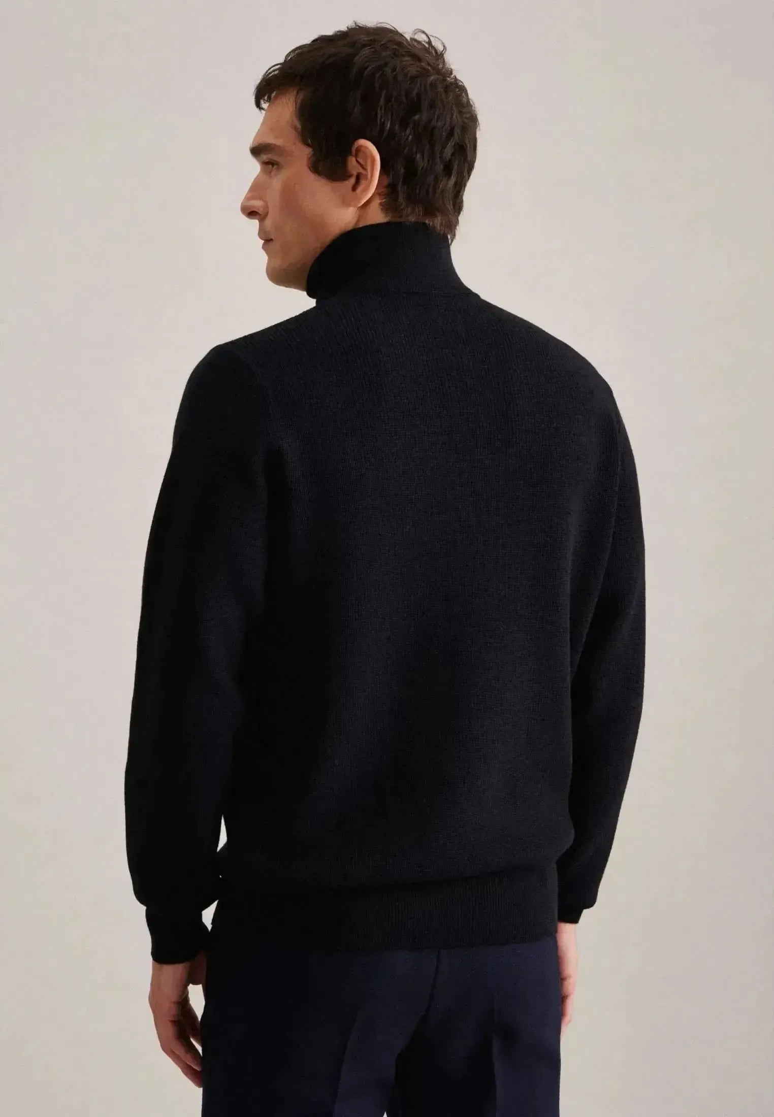Seidensticker Mens Merino Wool Stand Collar 1/4 Zip Knit Dark Blue – 01.143011-19-S | Studio DOS by Designer Outlet Sales