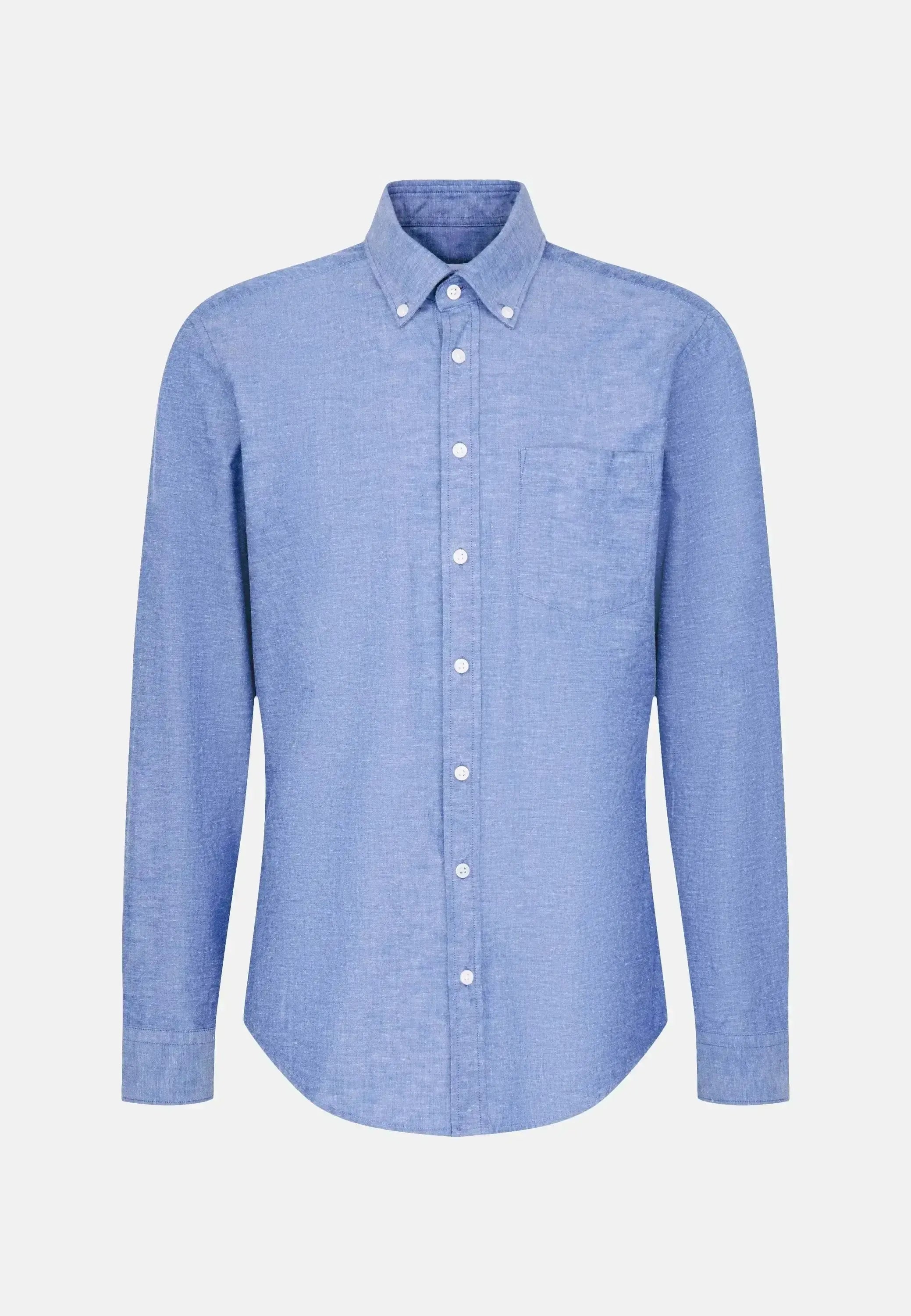 Seidensticker Mens Regular Fit Button Down Linen Blend Chambray Shirt Mid Blue – 01.146702-16-38 | Studio DOS by Designer Outlet Sales
