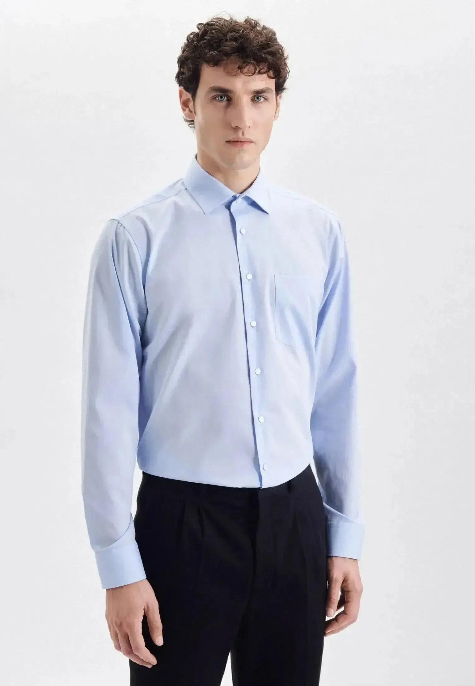 Seidensticker Mens Regular Fit No Iron Kent Collar Business Shirt Light Blue – 01.002000-15-38 | Studio DOS by Designer Outlet Sales