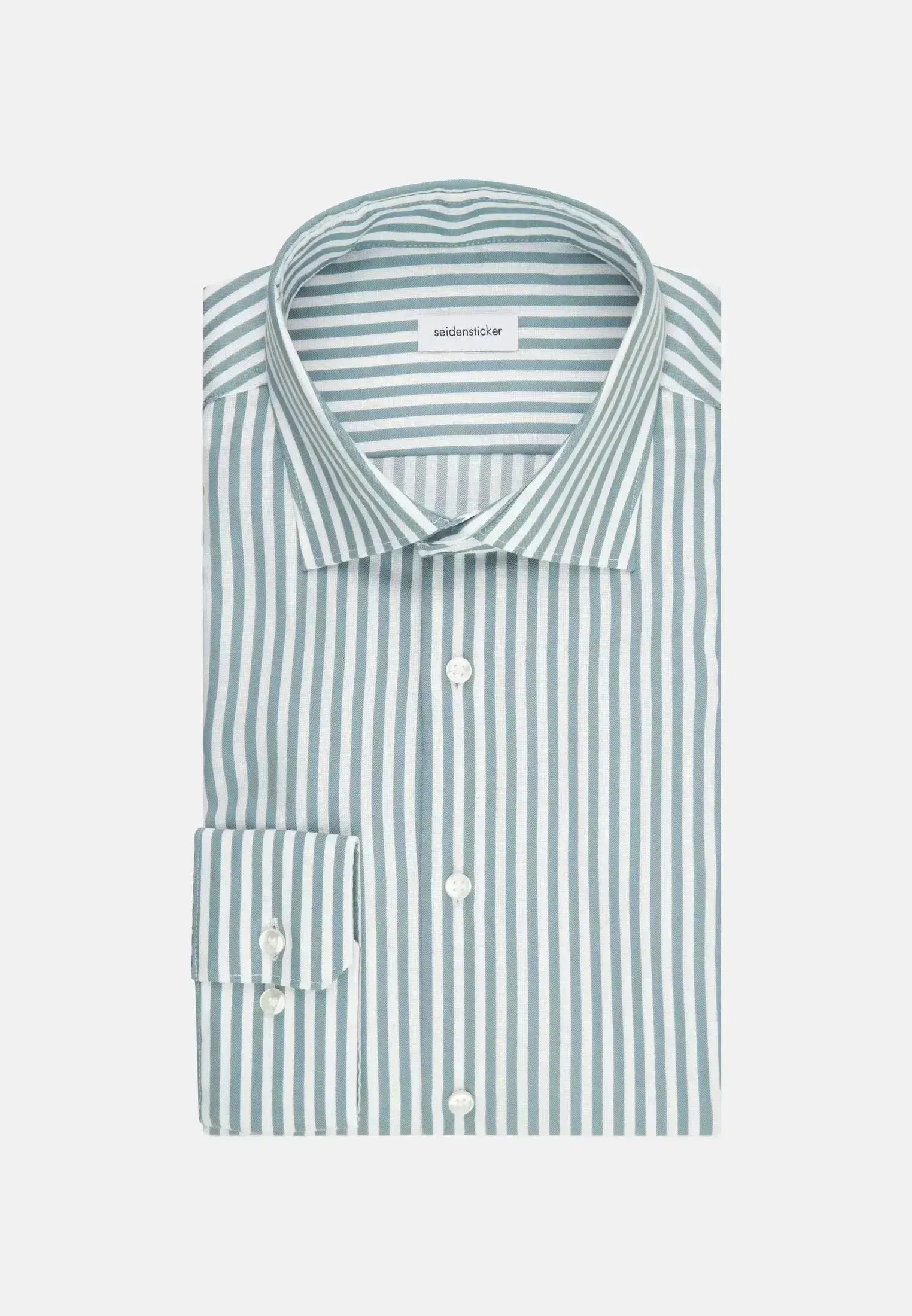 Seidensticker Mens Slim Fit No Iron New Kent Striped Business Shirt Mid Green – 01.643550-72-38 | Studio DOS by Designer Outlet Sales
