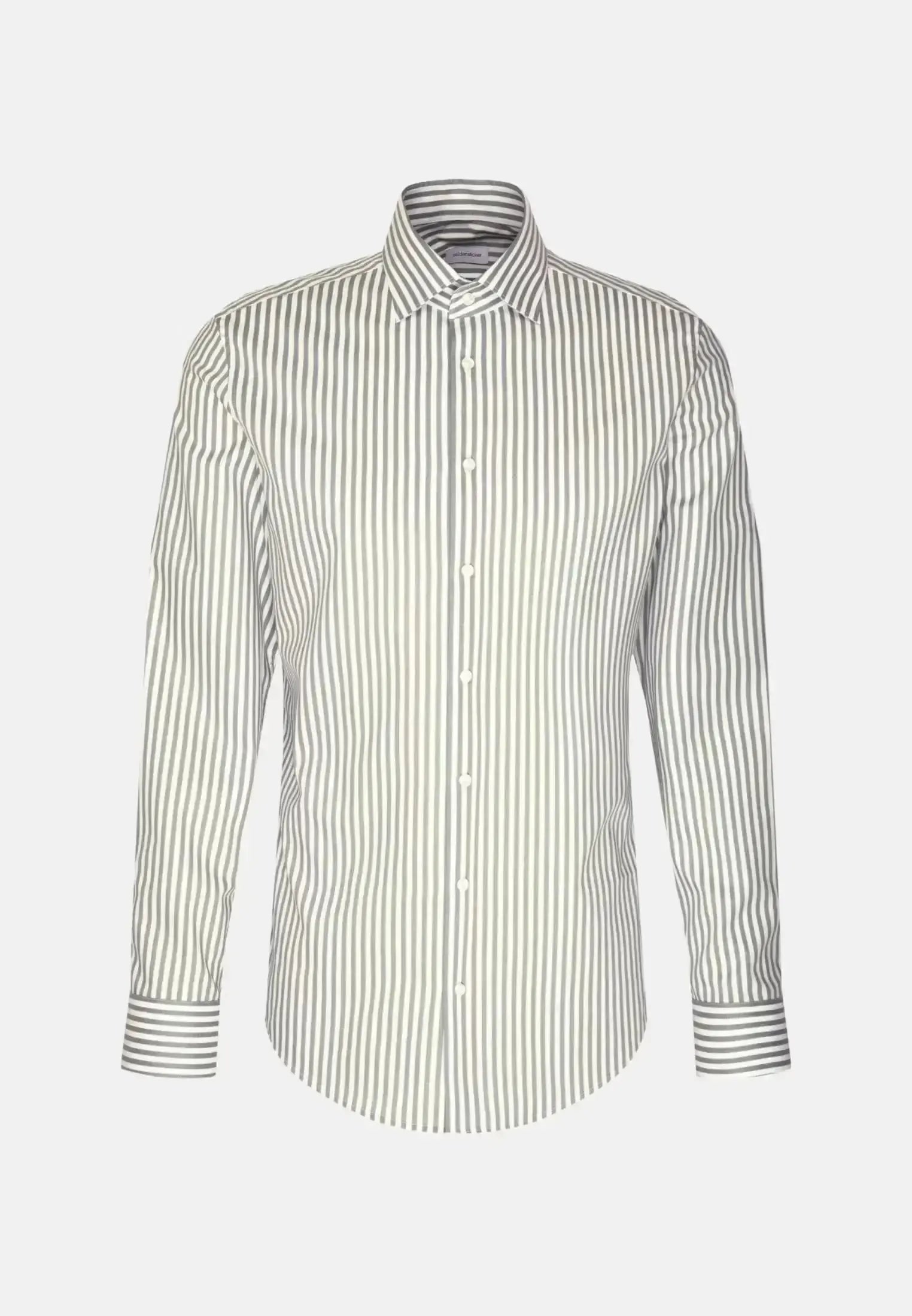 Seidensticker Mens Slim Fit No Iron New Kent Striped Business Shirt Mid Green – 01.643550-72-38 | Studio DOS by Designer Outlet Sales