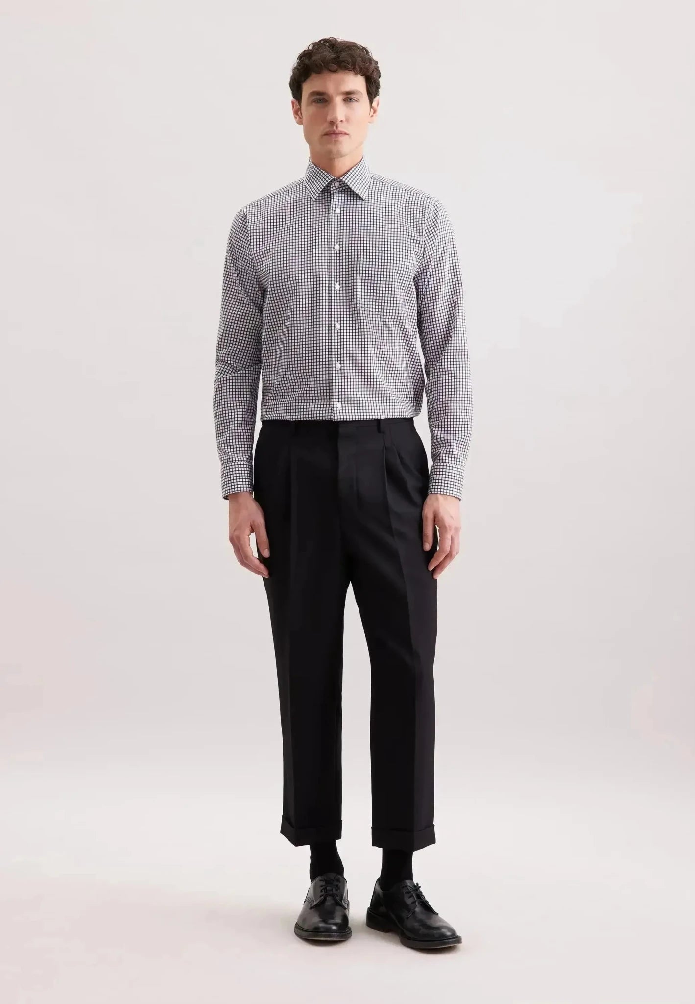 Seidensticker Regular Fit No Iron Covered Button Down Check Business Shirt Dark Blue – 01.845641-18-38 | Studio DOS by Designer Outlet Sales