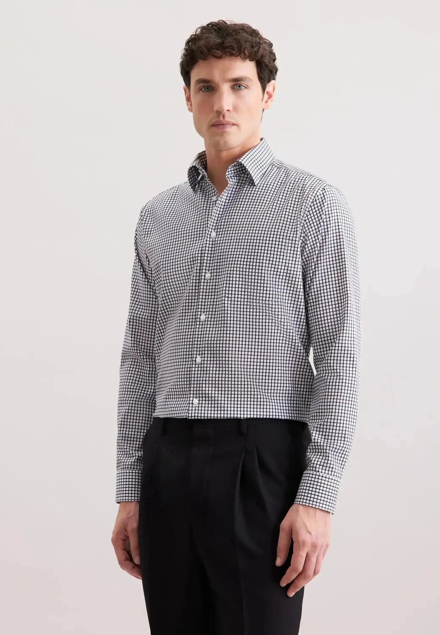 Seidensticker Regular Fit No Iron Covered Button Down Check Business Shirt Dark Blue – 01.845641-18-38 | Studio DOS by Designer Outlet Sales