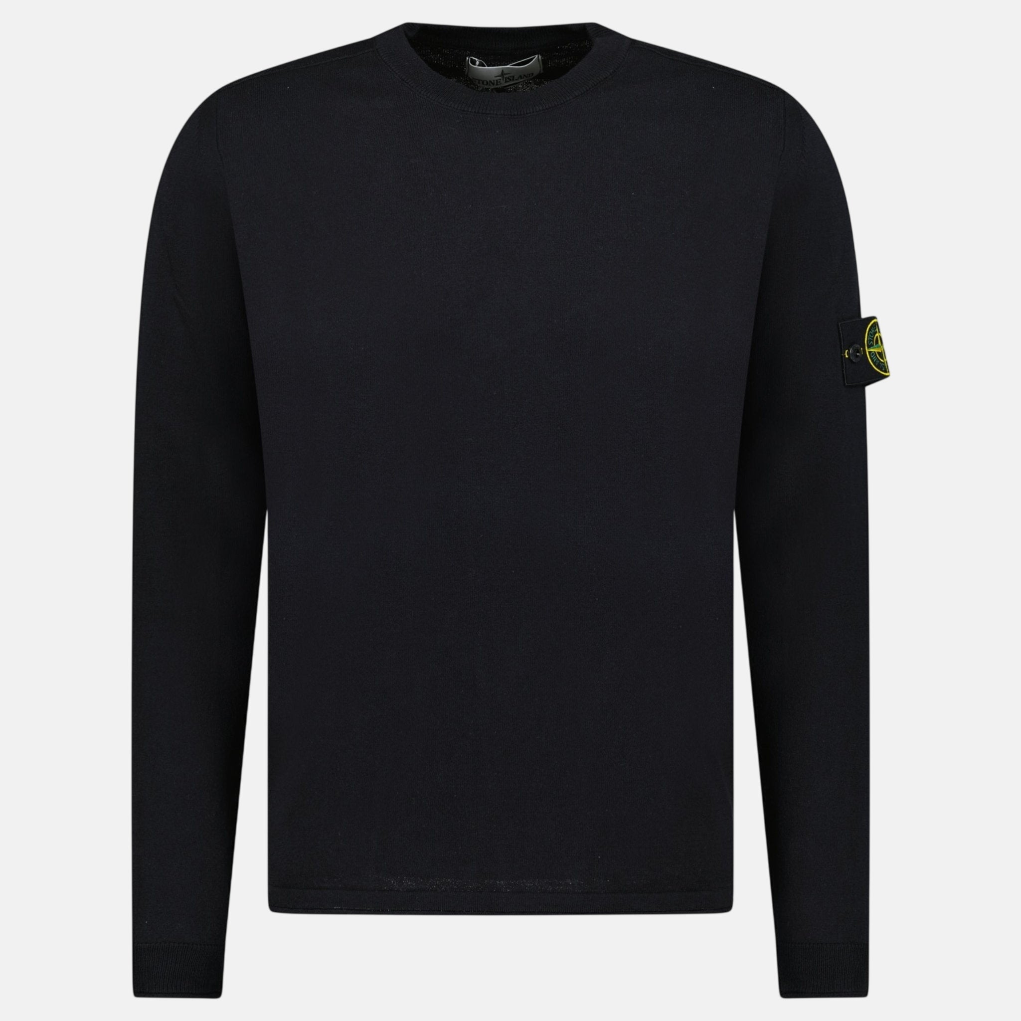 Stone Island Compass Badge Light Raw Hand Organic Cotton Jumper Navy – T4 | Studio DOS by Designer Outlet Sales