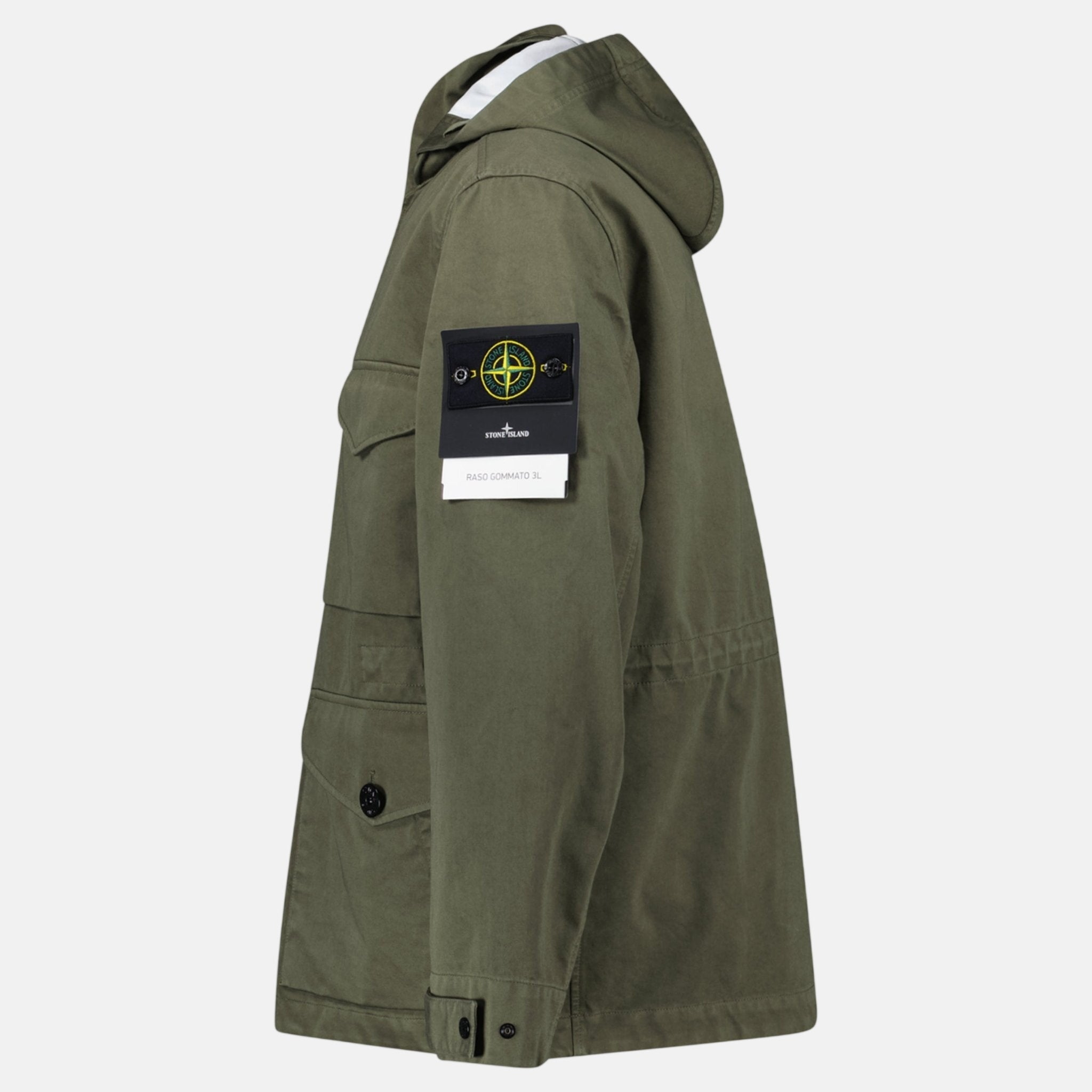 Stone Island Drawstring - Hood Regular - Fit Cotton Jacket Military Green – Rail 5 | Studio DOS by Designer Outlet Sales