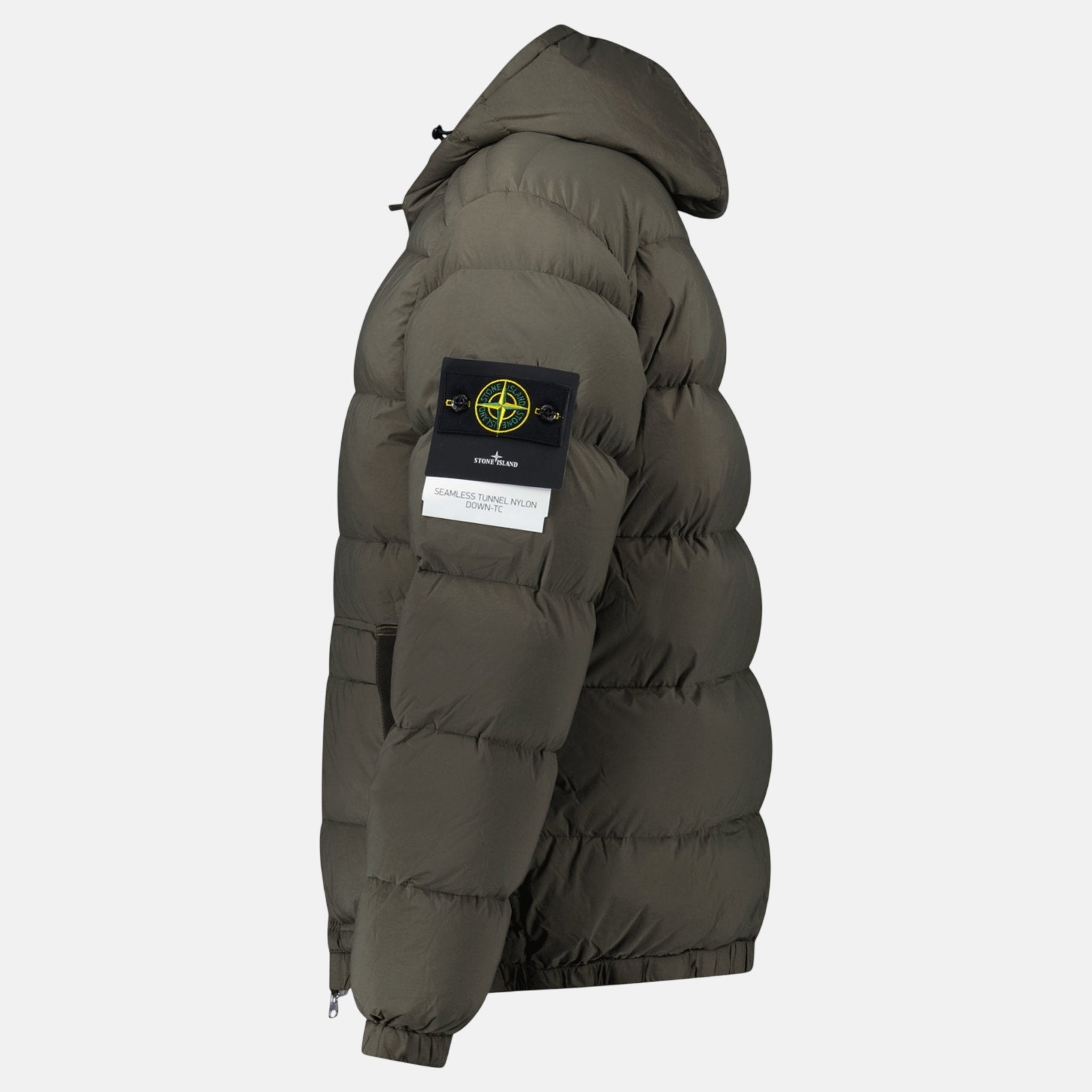 Stone Island Seamless Feather Tunnels Hooded Down Jacket Military Green – Rail 4 | Studio DOS by Designer Outlet Sales