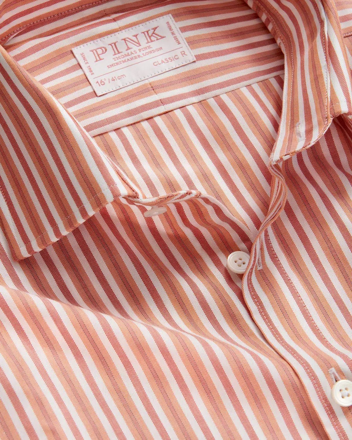 Thomas Pink Classic Fit Formal Panama Stripe Cotton Shirt Orange Multi – 40546-007-471 | Studio DOS by Designer Outlet Sales