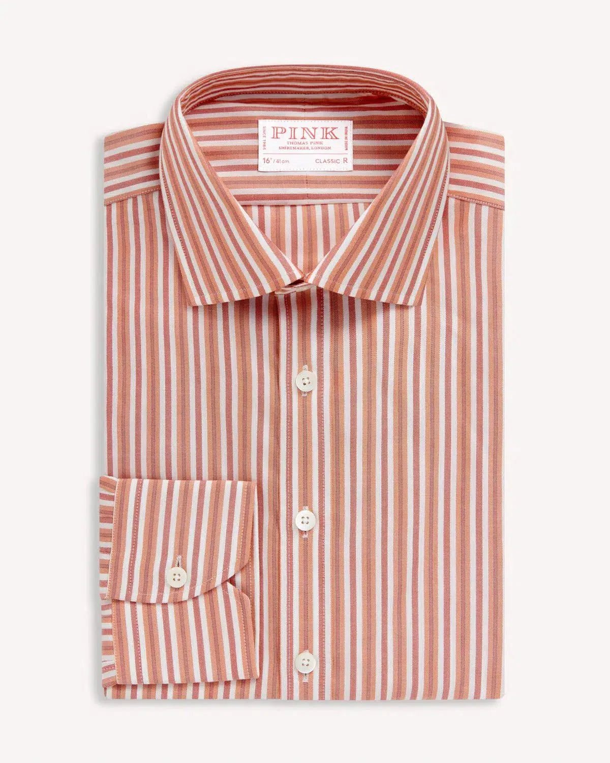 Thomas Pink Classic Fit Formal Panama Stripe Cotton Shirt Orange Multi – 40546-007-471 | Studio DOS by Designer Outlet Sales