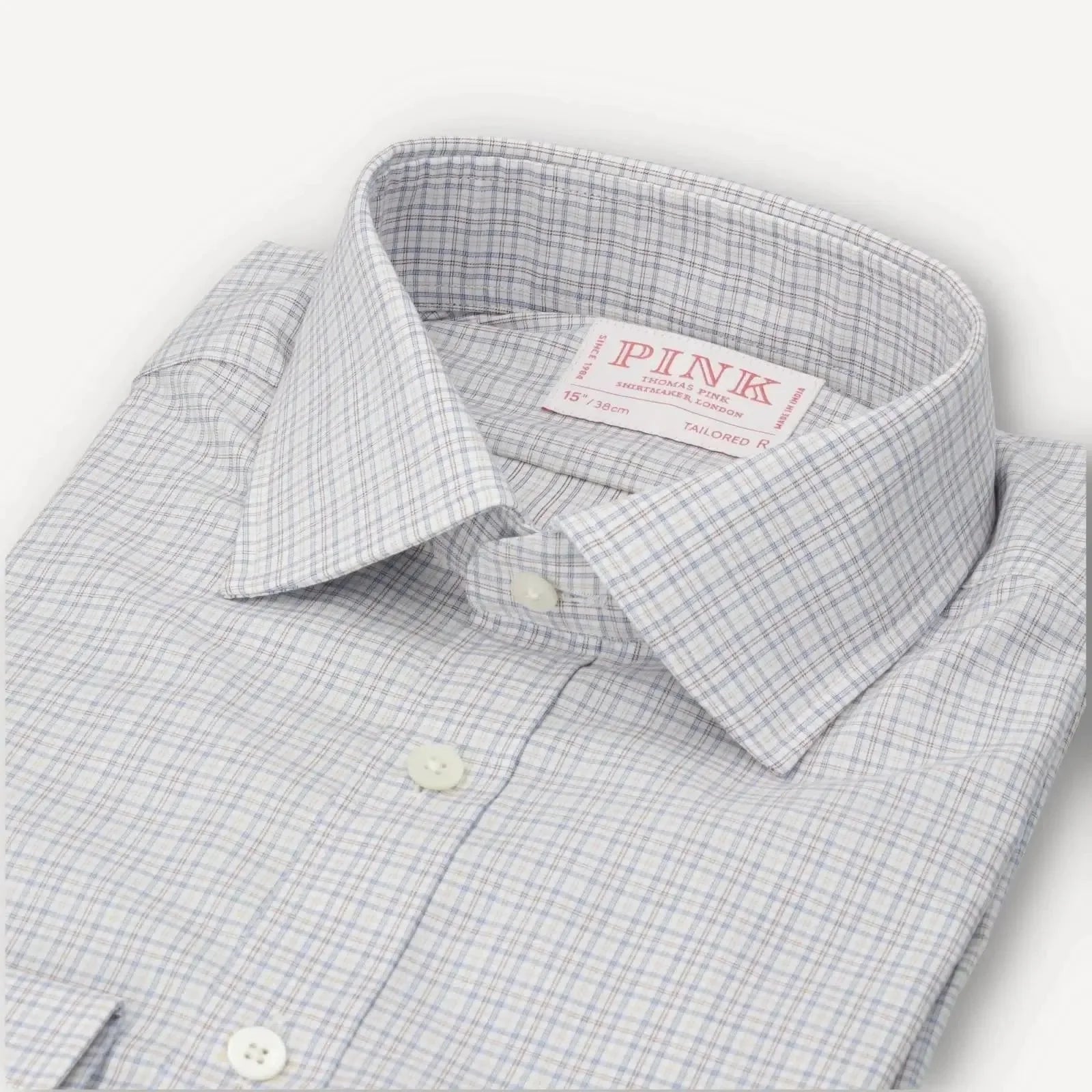 Thomas Pink Tailored Fit Check Formal Shirt White Multi – 40546-005-380 | Studio DOS by Designer Outlet Sales