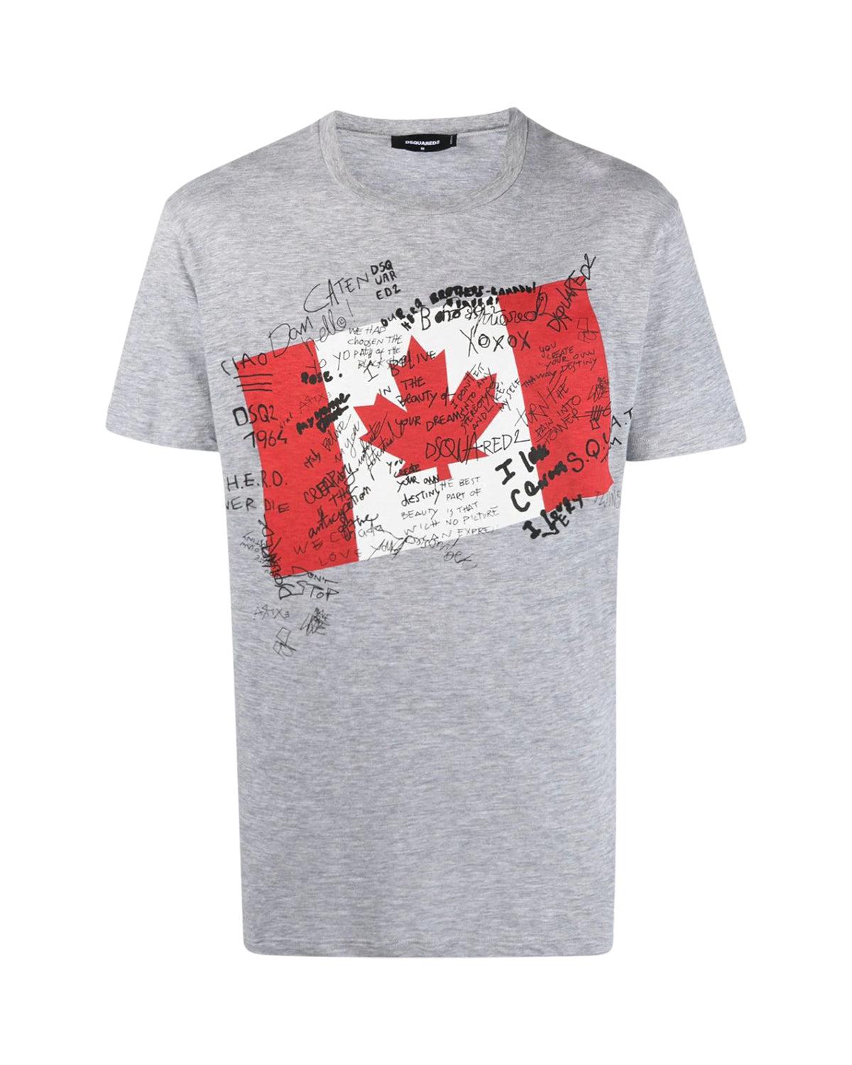 DSQUARED2 MENS CANADA FLAG T-SHIRT HEATHER GREY Designer Sales
