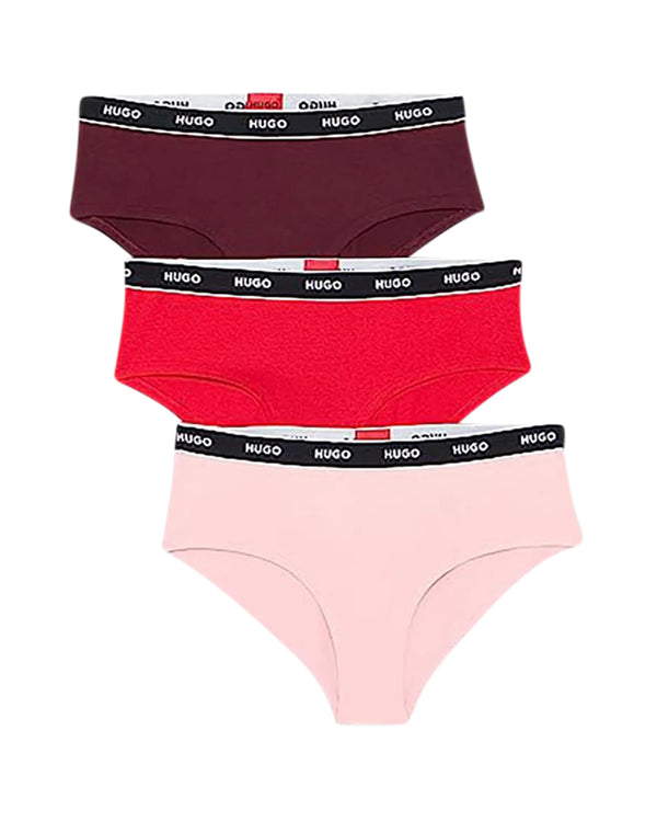 HUGO WOMENS 3 PACK HIPSTER BRIEFS BURGUNDY RED PINK