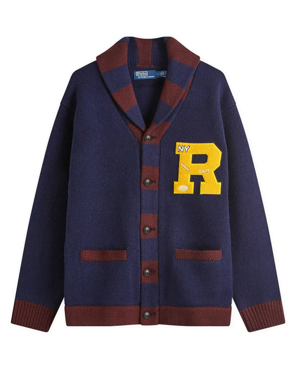 RALPH LAUREN MENS WOOL BLEND LETTERMAN CARDIGAN NAVY