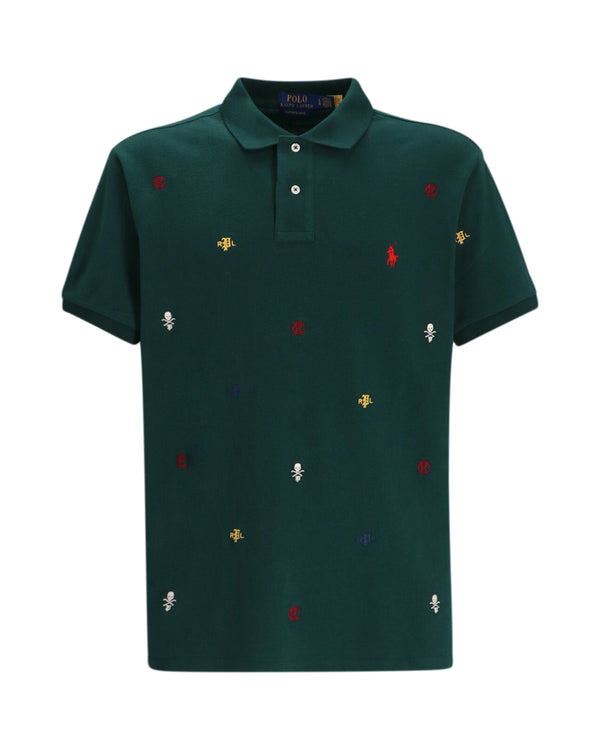 RALPH LAUREN MENS CUSTOM SLIM FIT REPEAT EMBROIDERY POLO SHIRT MOSS AGATE