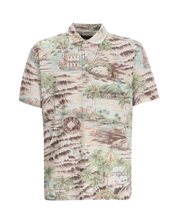 RALPH LAUREN MENS CUSTOM SLIM FIT PRINTED MESH POLO SHIRT PLAYA DE HAVANA