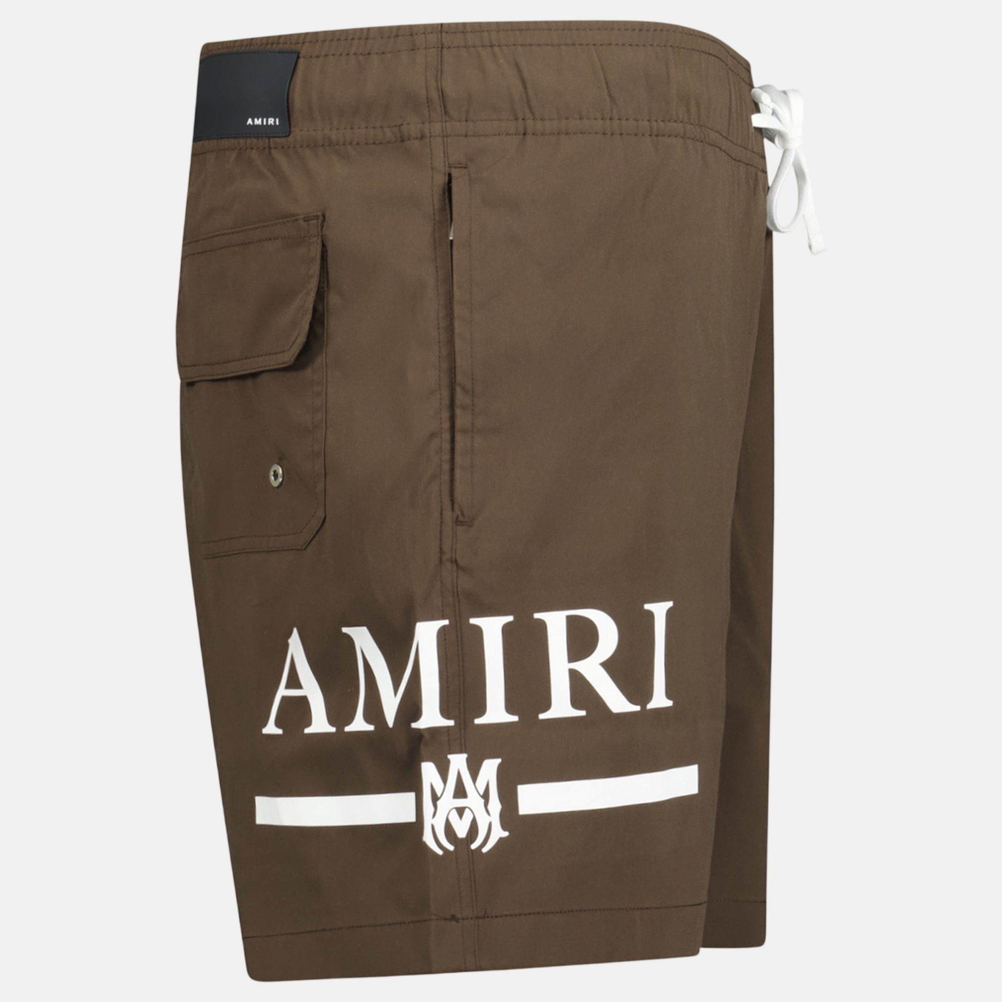 Amiri Ma Bar White Logo Drawstring Swim Shorts Brown – C48 | Studio DOS by Designer Outlet Sales