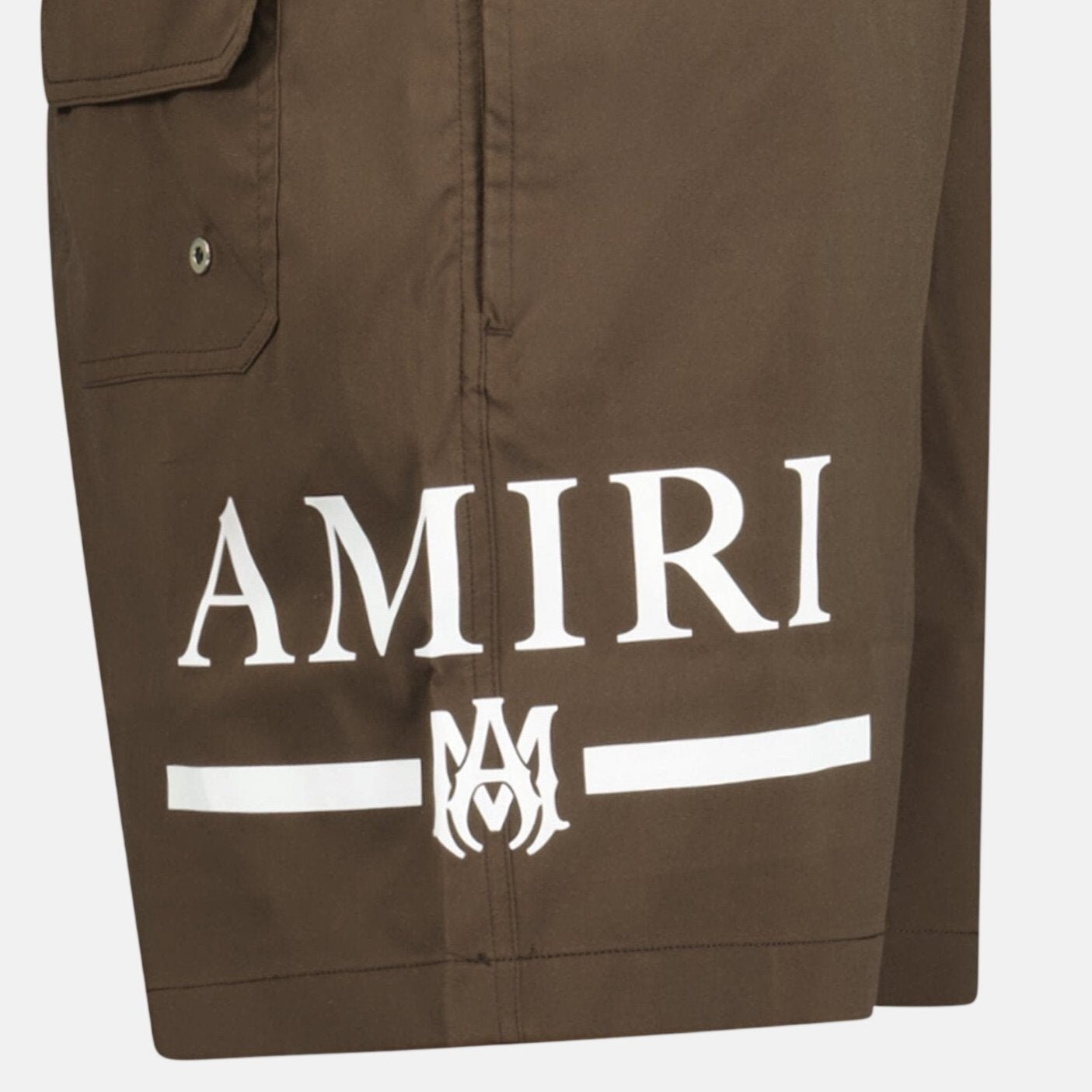 Amiri Ma Bar White Logo Drawstring Swim Shorts Brown – C48 | Studio DOS by Designer Outlet Sales