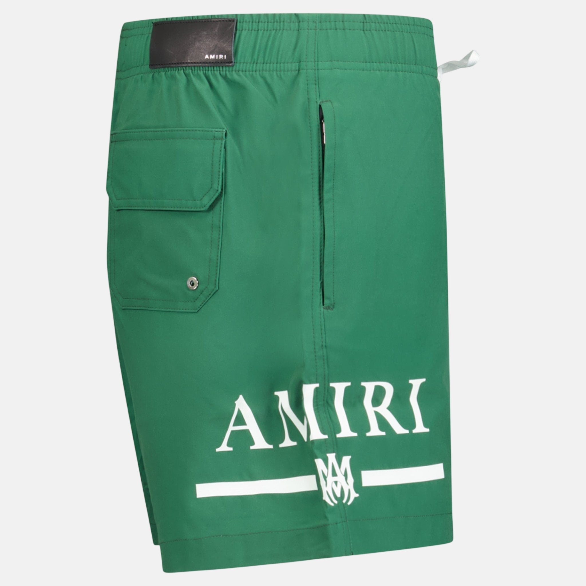 Amiri Ma Bar White Logo Drawstring Swim Shorts Military Green – A15 | Studio DOS by Designer Outlet Sales